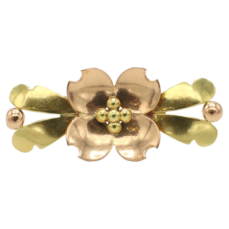 C. 1980 Vintage .36 ct. t.w. Diamond Flower Pin in 18kt Yellow Gold