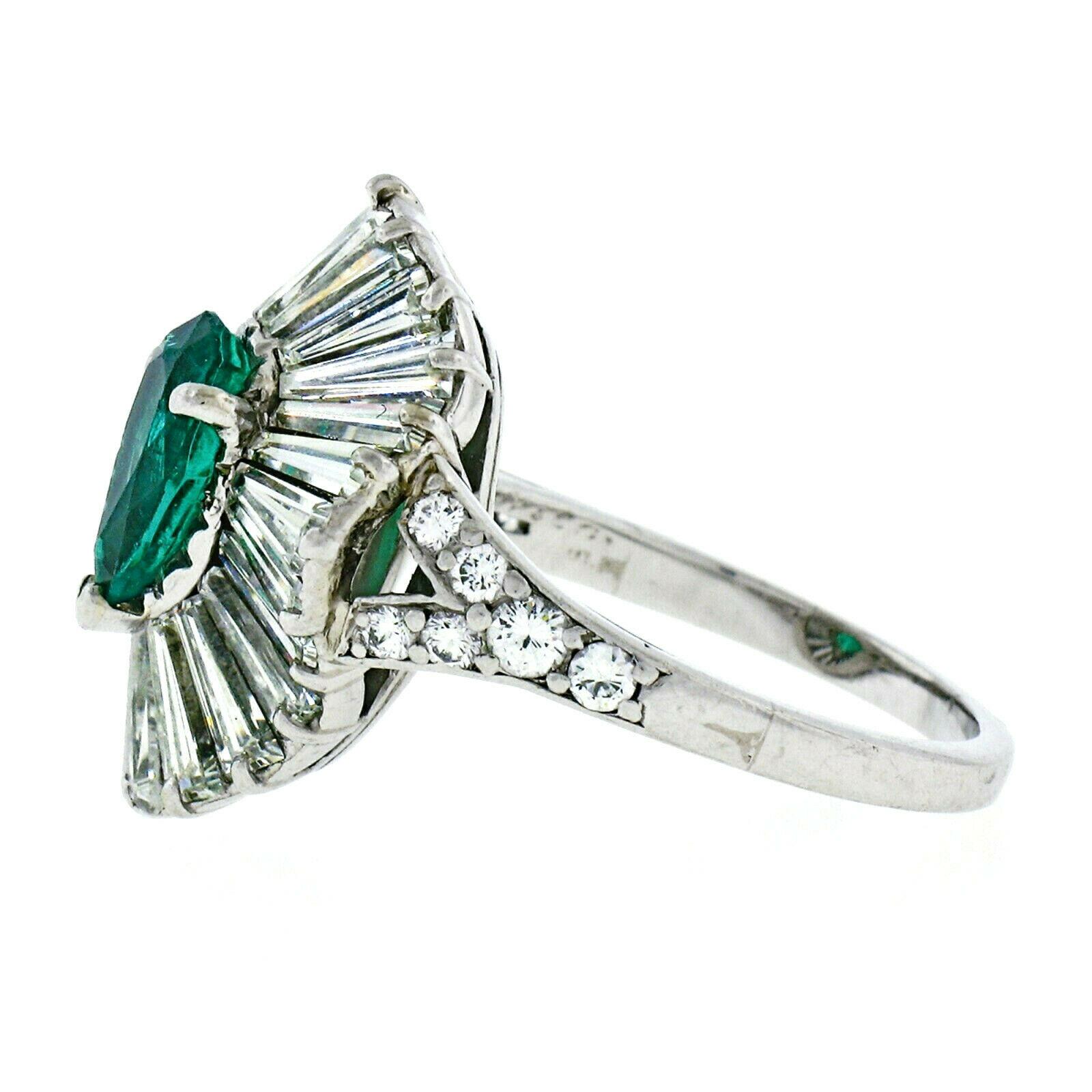 Art Deco Vintage Tiffany & Co. Platinum AGL Pear Emerald Baguette Diamond Ballerina Ring
