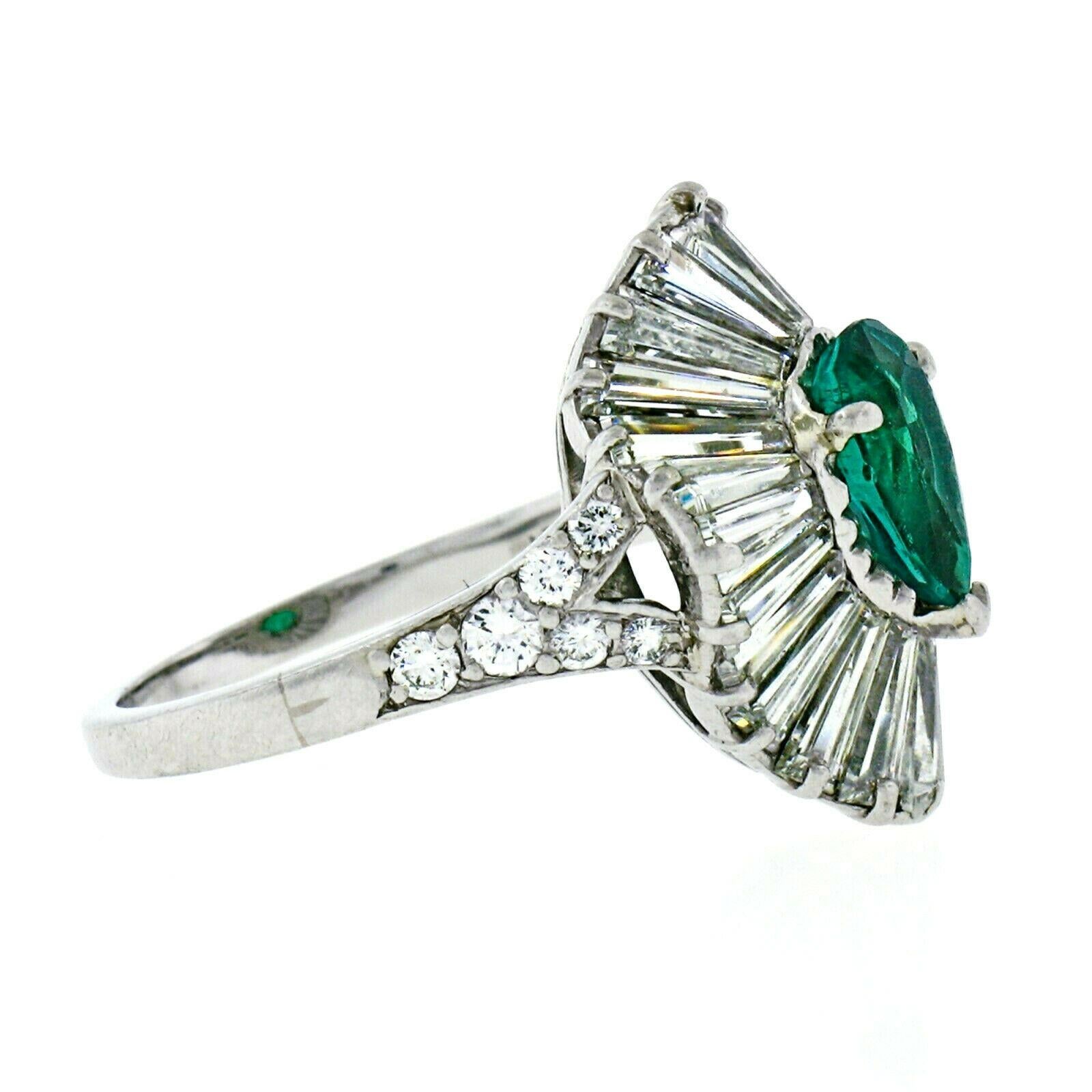 Pear Cut Vintage Tiffany & Co. Platinum AGL Pear Emerald Baguette Diamond Ballerina Ring