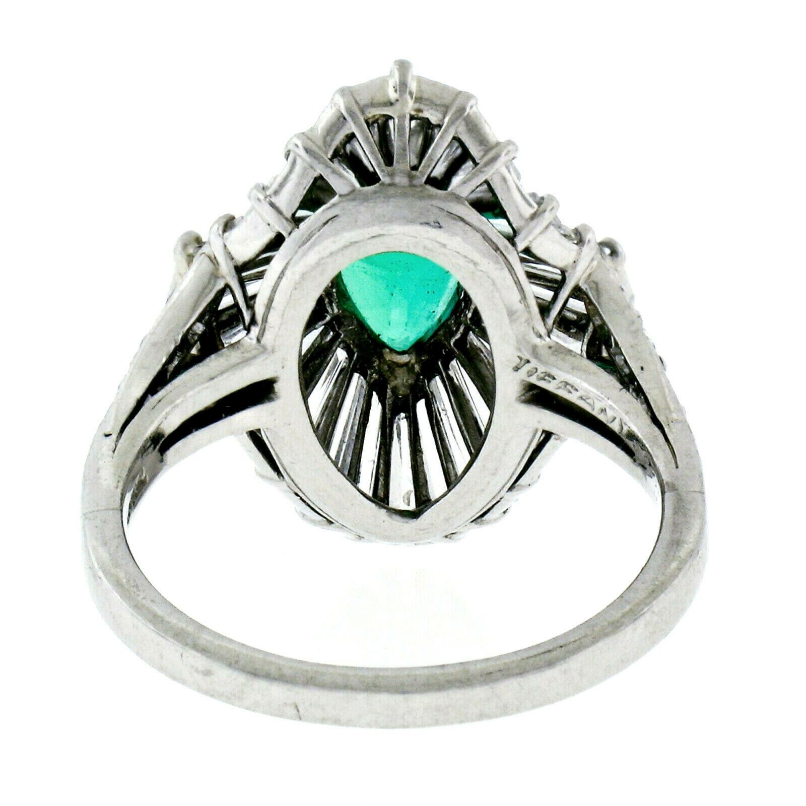 Vintage Tiffany & Co. Platinum AGL Pear Emerald Baguette Diamond Ballerina Ring In Fair Condition In Montclair, NJ