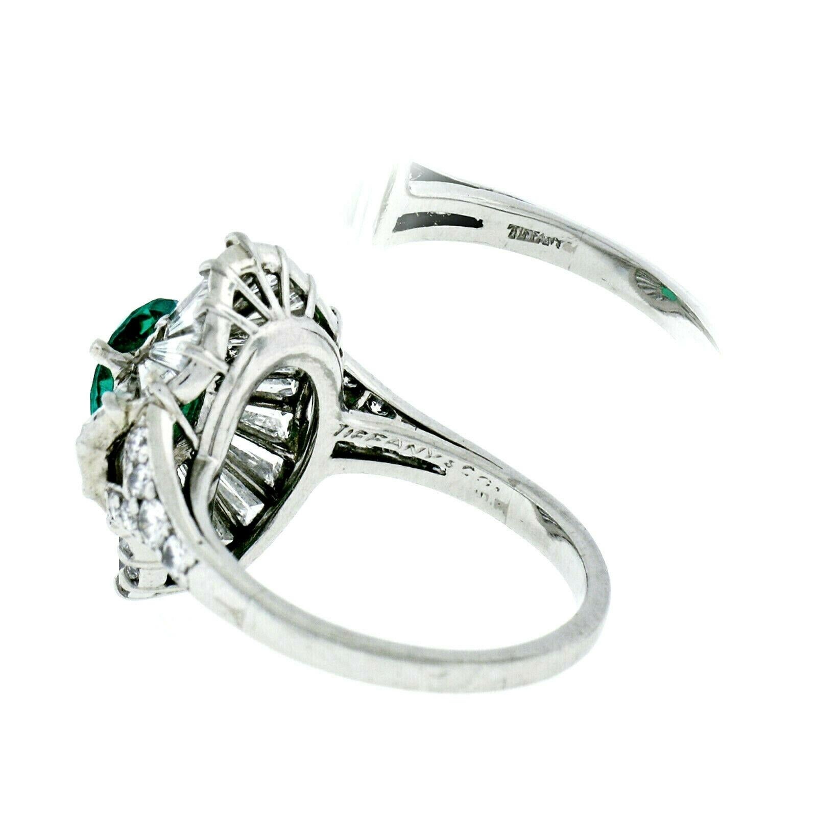 Women's or Men's Vintage Tiffany & Co. Platinum AGL Pear Emerald Baguette Diamond Ballerina Ring