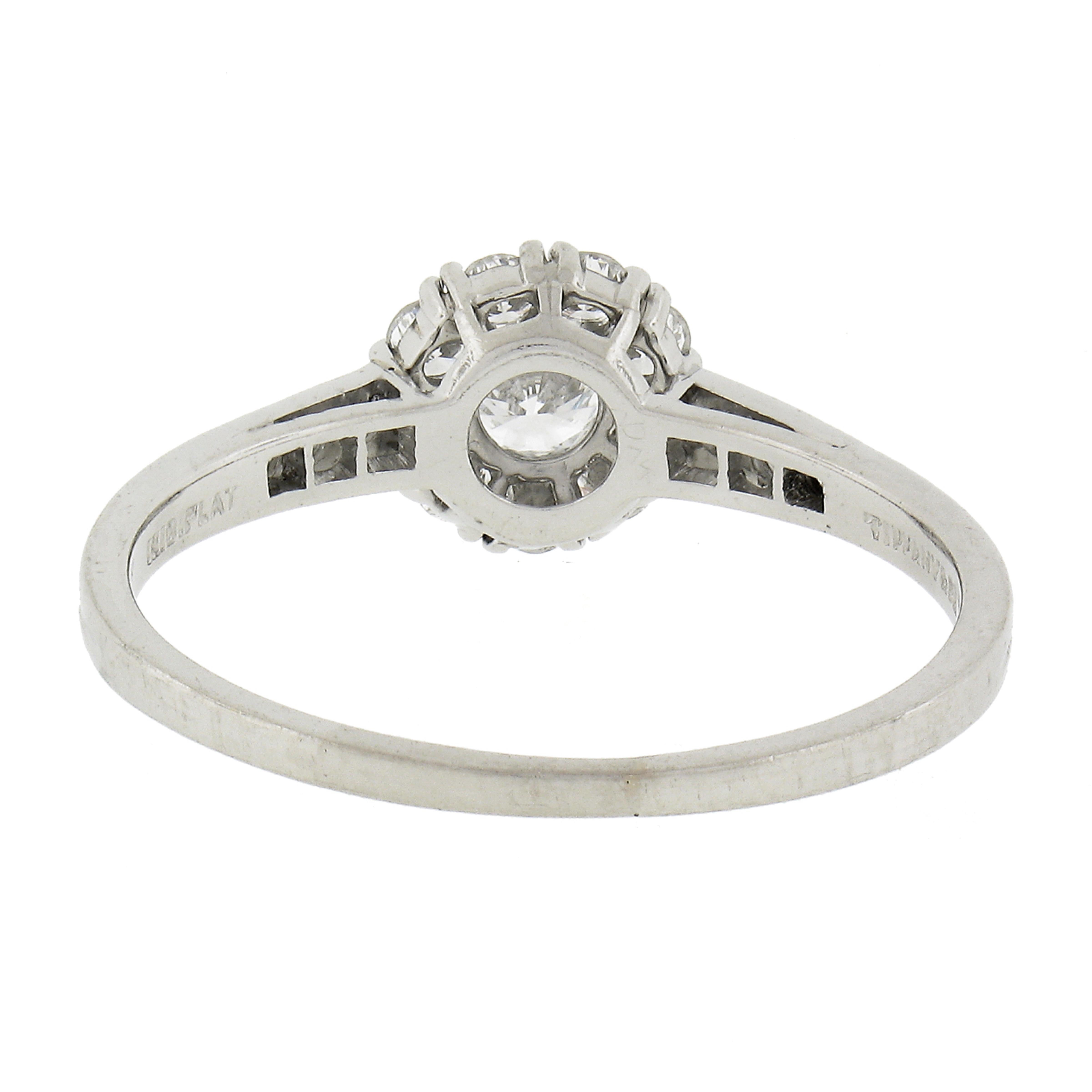 Round Cut Vintage Tiffany & Co. Platinum Brilliant Diamond Cluster Petite Promise Ring