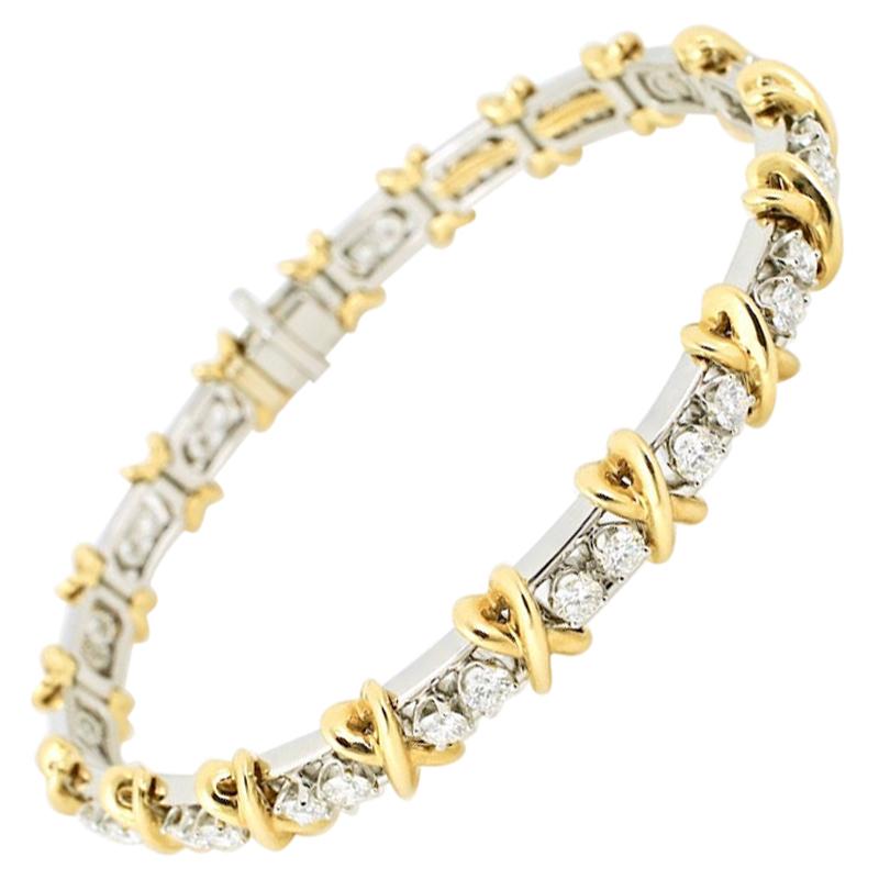 Vintage Tiffany & Co. Platinum Diamond 18 Karat Gold X-Link Bangle Bracelet