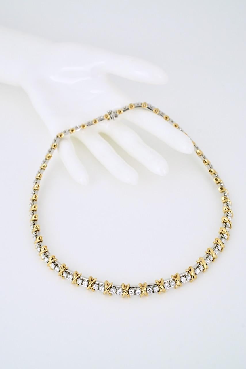 Contemporary Vintage Tiffany & Co. Platinum Diamond 18 Karat Gold X Link Collier Necklace