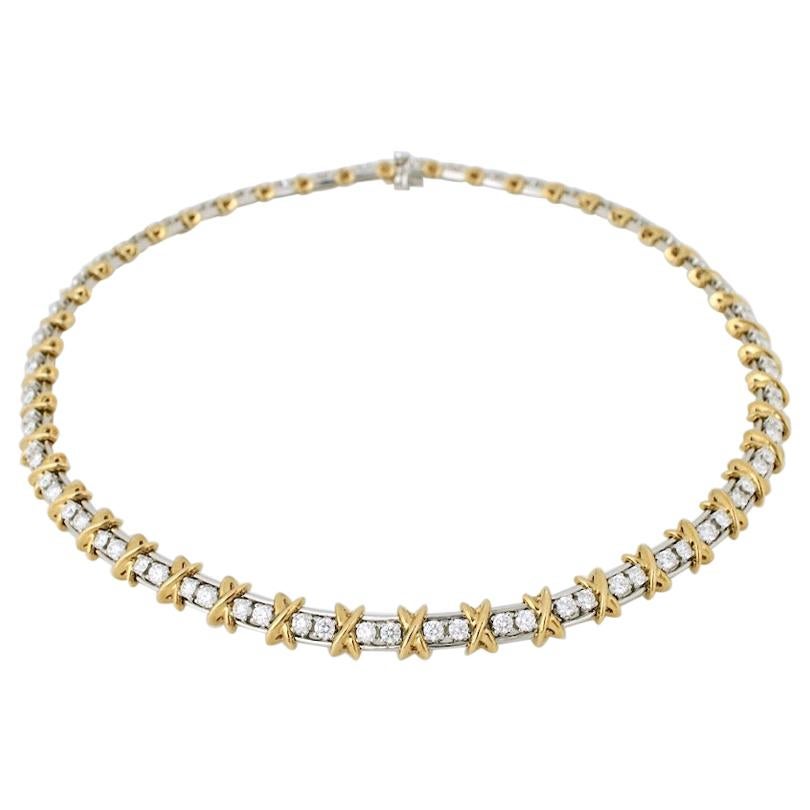 Vintage Tiffany & Co. Platinum Diamond 18 Karat Gold X Link Collier Necklace