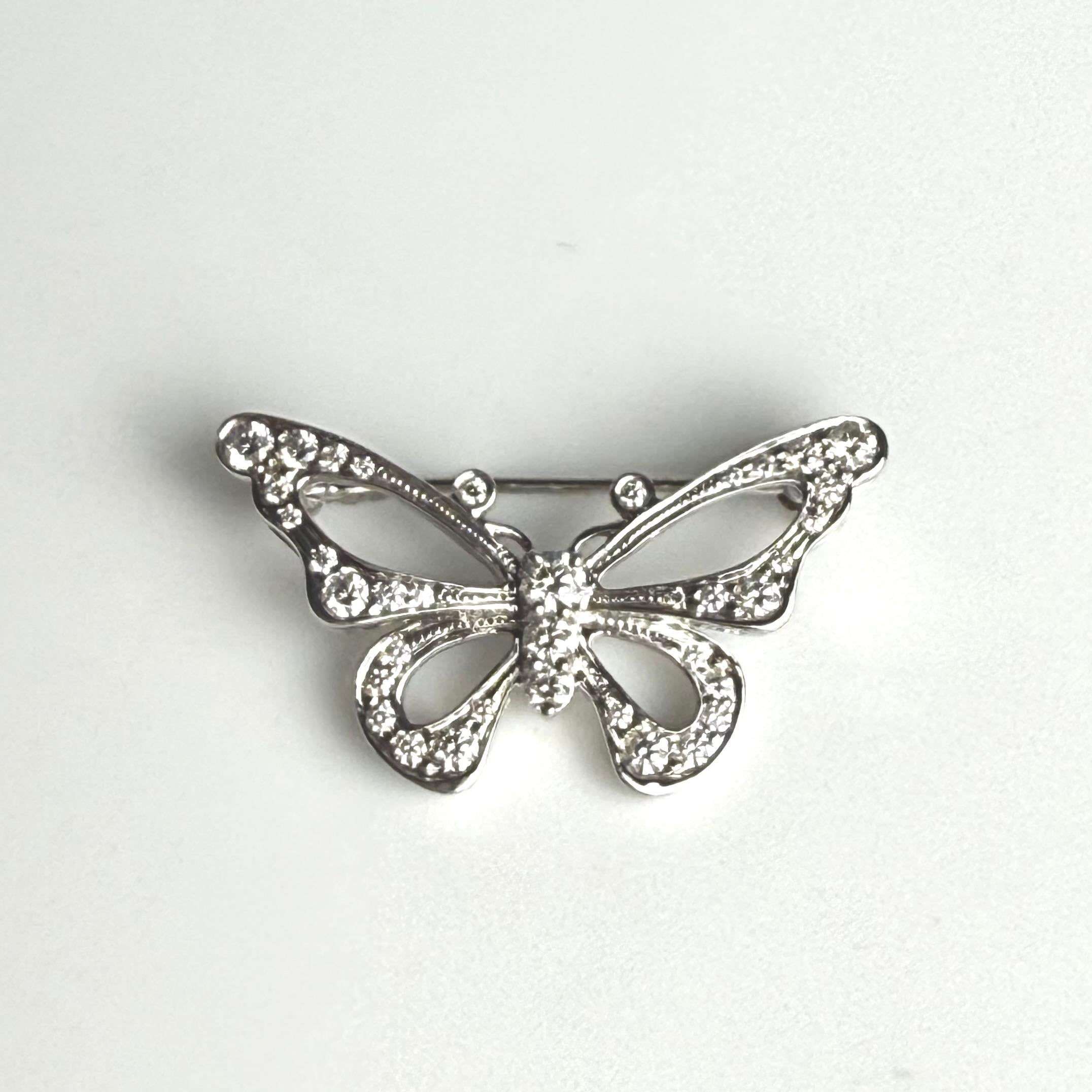 Vintage Tiffany & Co. Platinum Diamond Butterfly Brooch For Sale 6