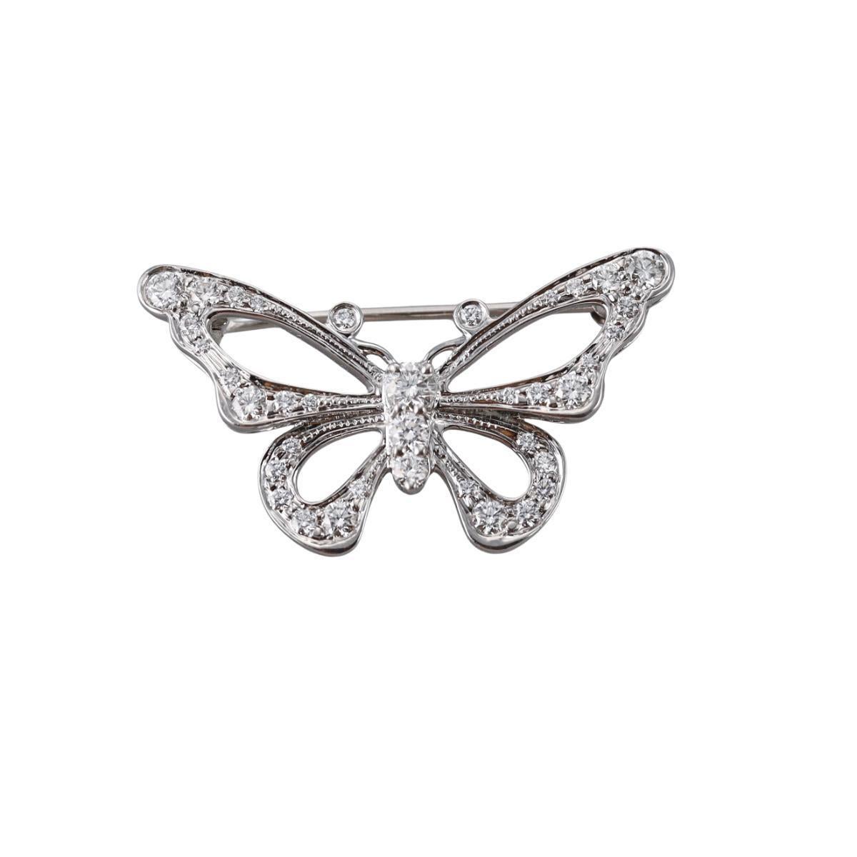 Vintage Tiffany & Co. Platinum Diamond Butterfly Brooch In Good Condition For Sale In New York, NY