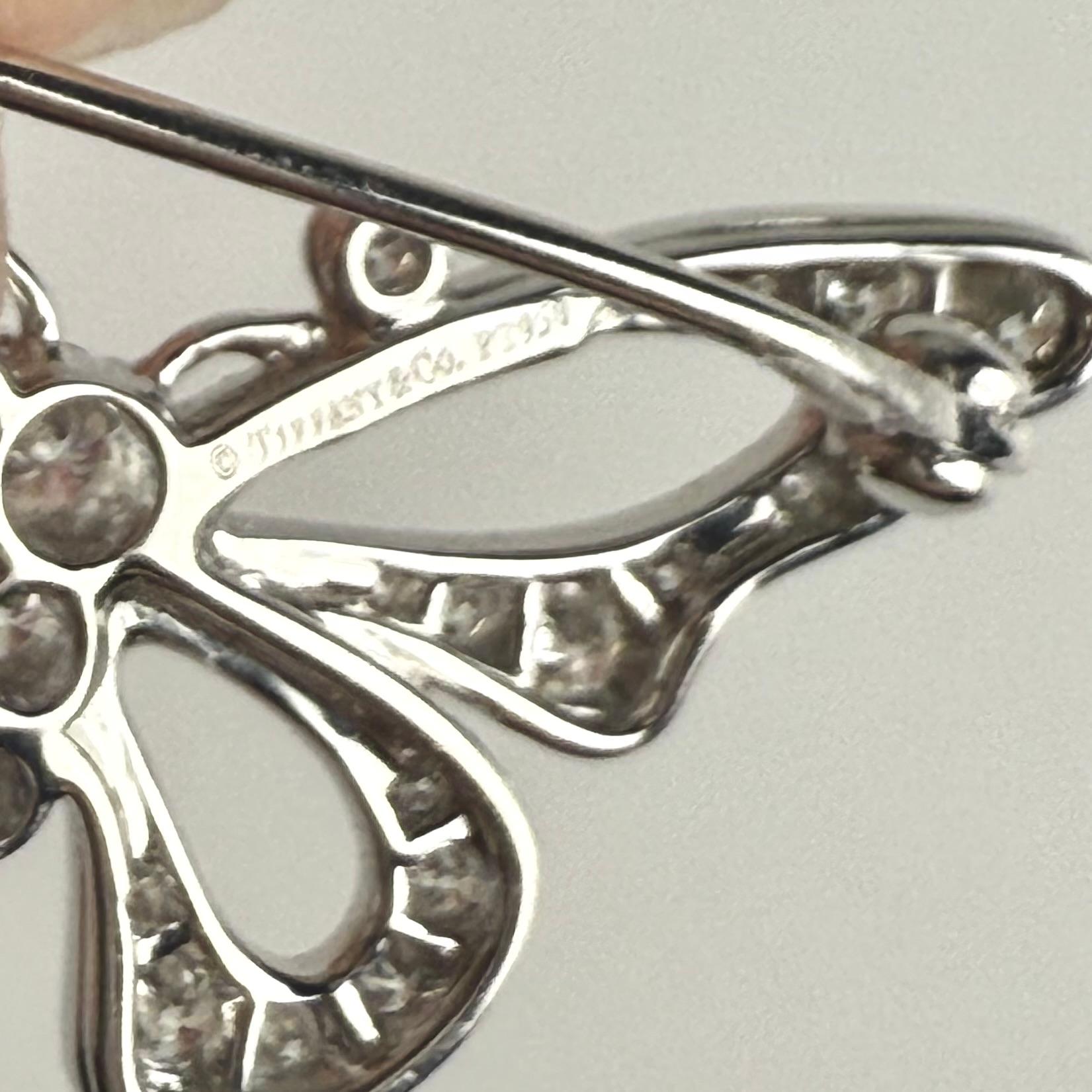 Vintage Tiffany & Co. Platinum Diamond Butterfly Brooch For Sale 3