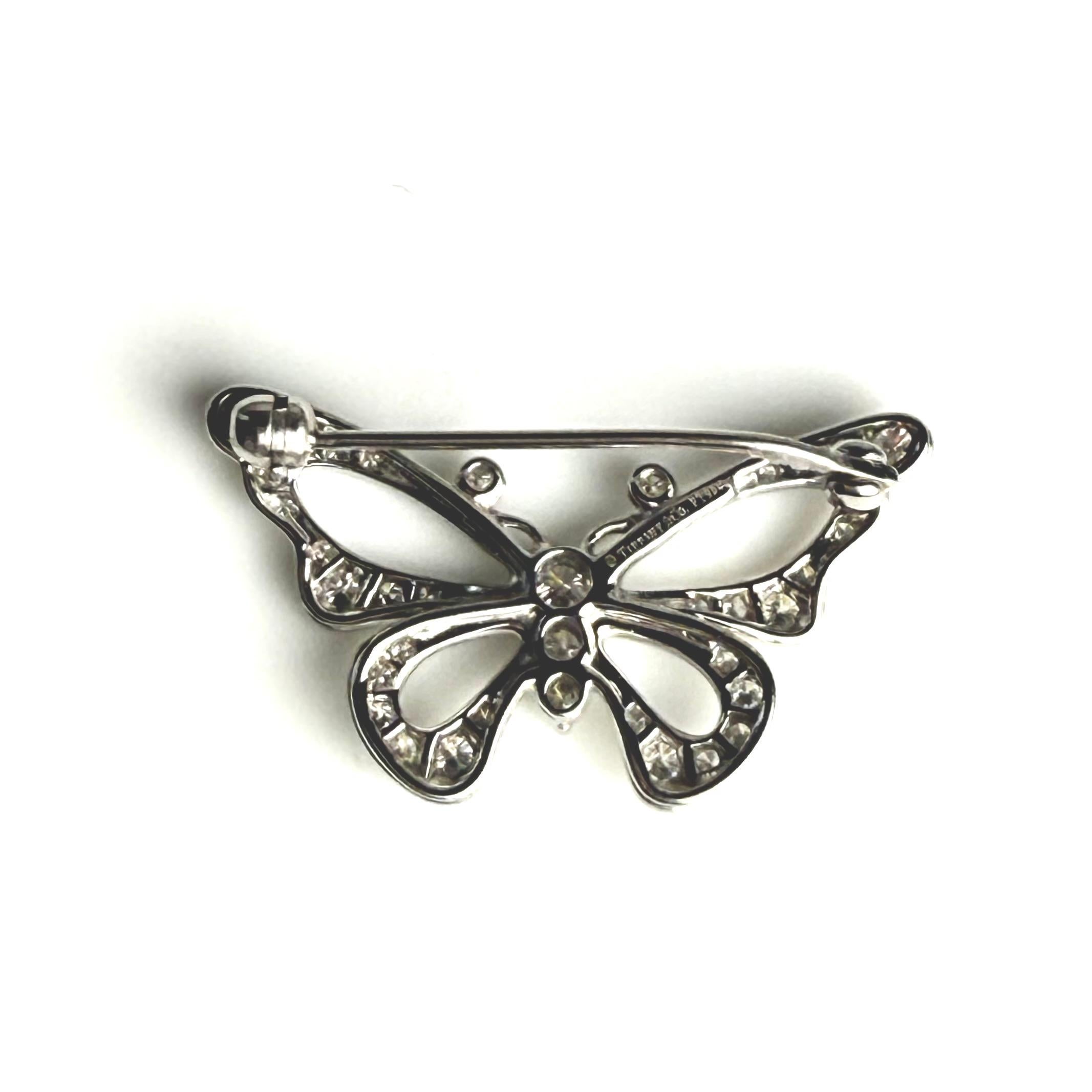 Round Cut Vintage Tiffany & Co. Platinum Diamond Butterfly Brooch For Sale