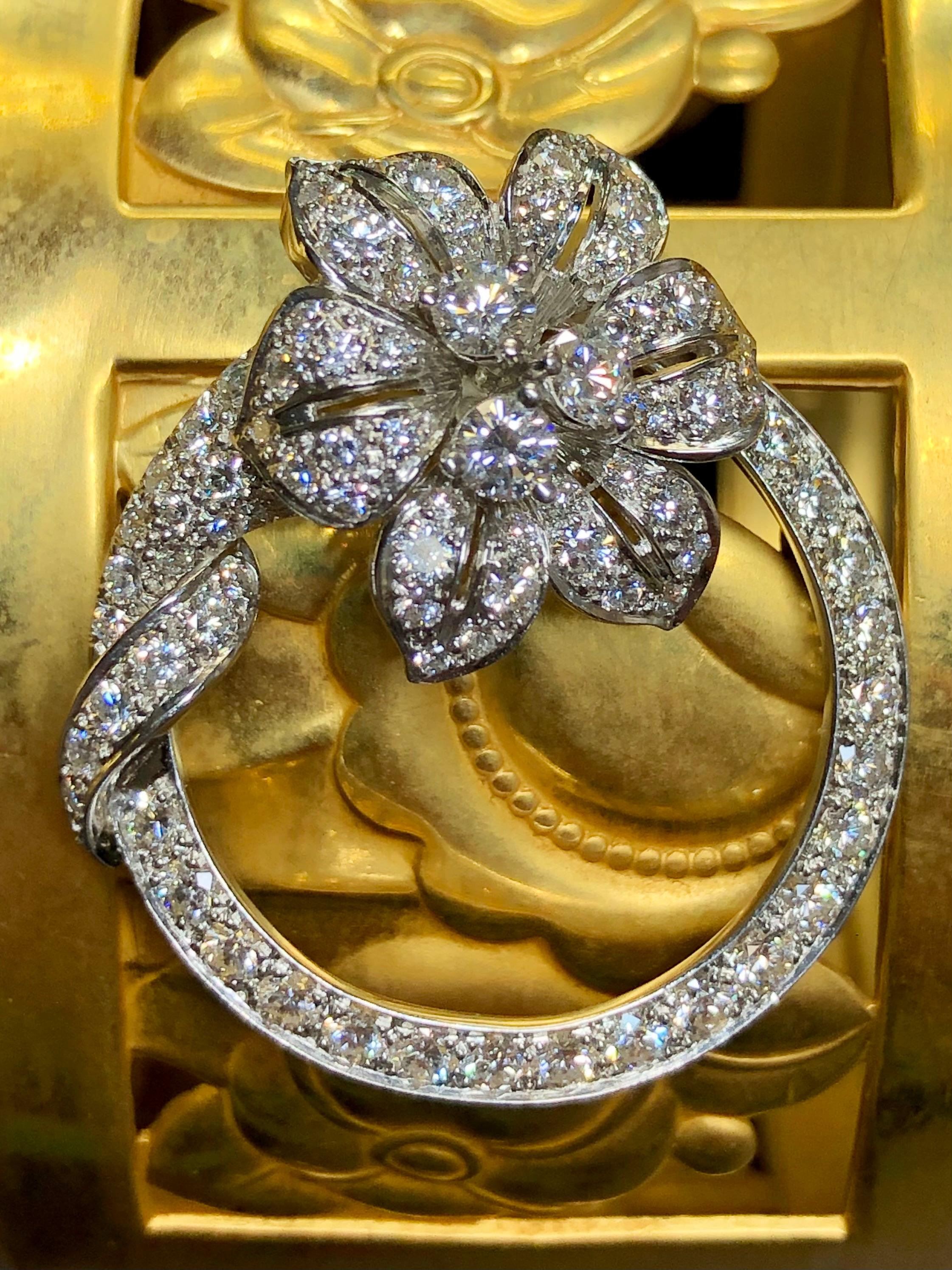 Contemporain Vintage Tiffany & Co. Épingle à fleur en platine avec diamant et cercle C.I.C. années 1960 en vente