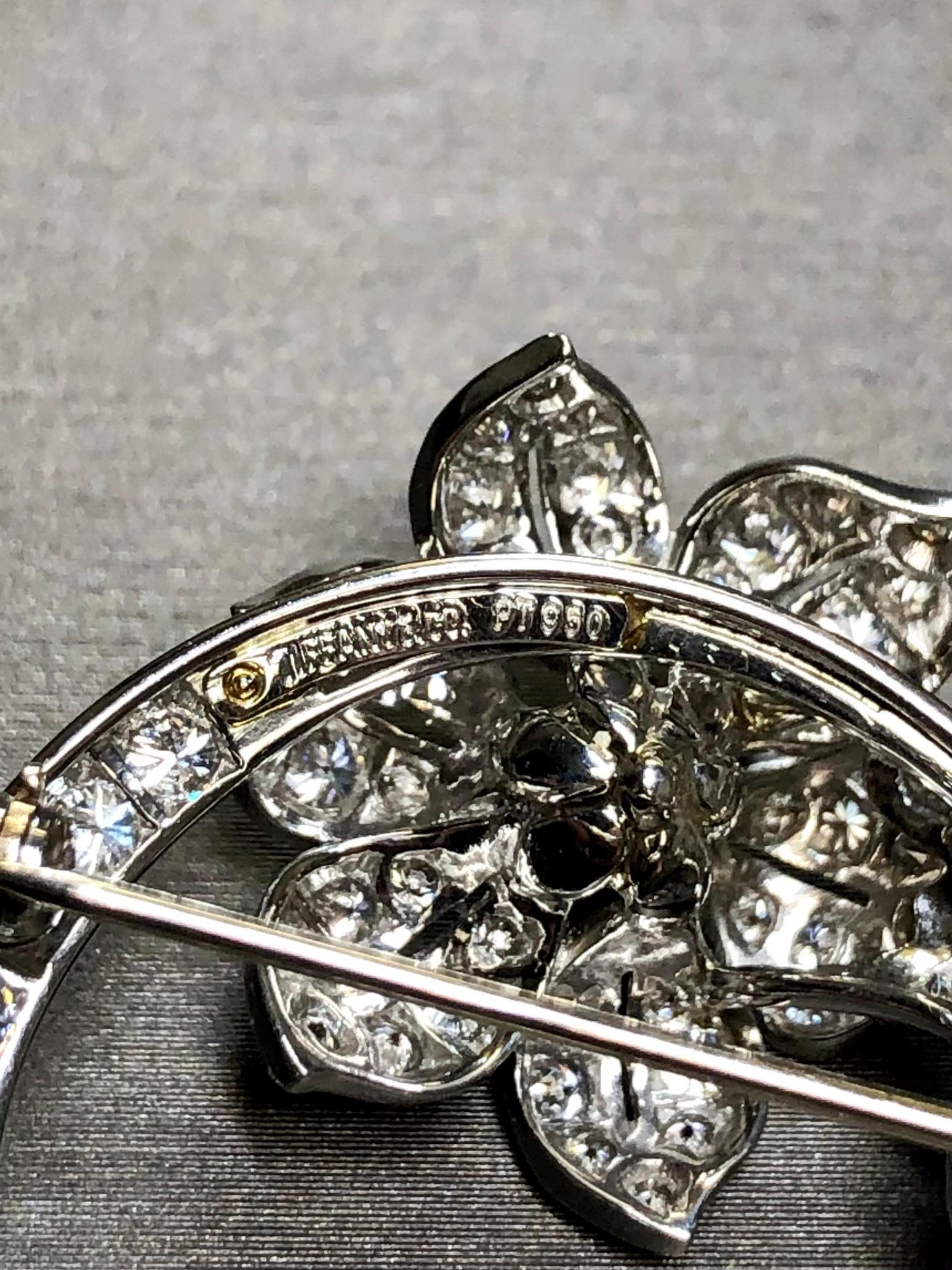 Contemporary Vintage Tiffany & Co. Platinum Diamond Circle Flower Pin C. 1960’s For Sale