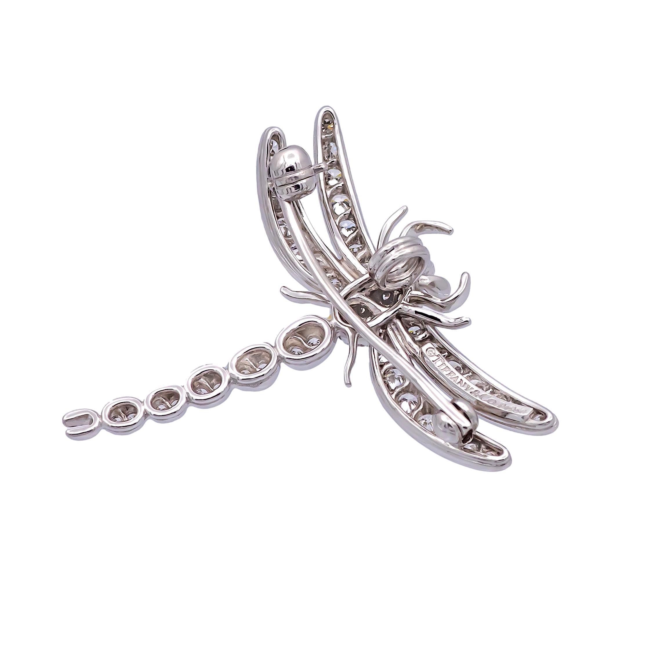 Brilliant Cut Vintage Tiffany & Co. Platinum Dragonfly Diamond Sapphire Brooch Pendant 1990's