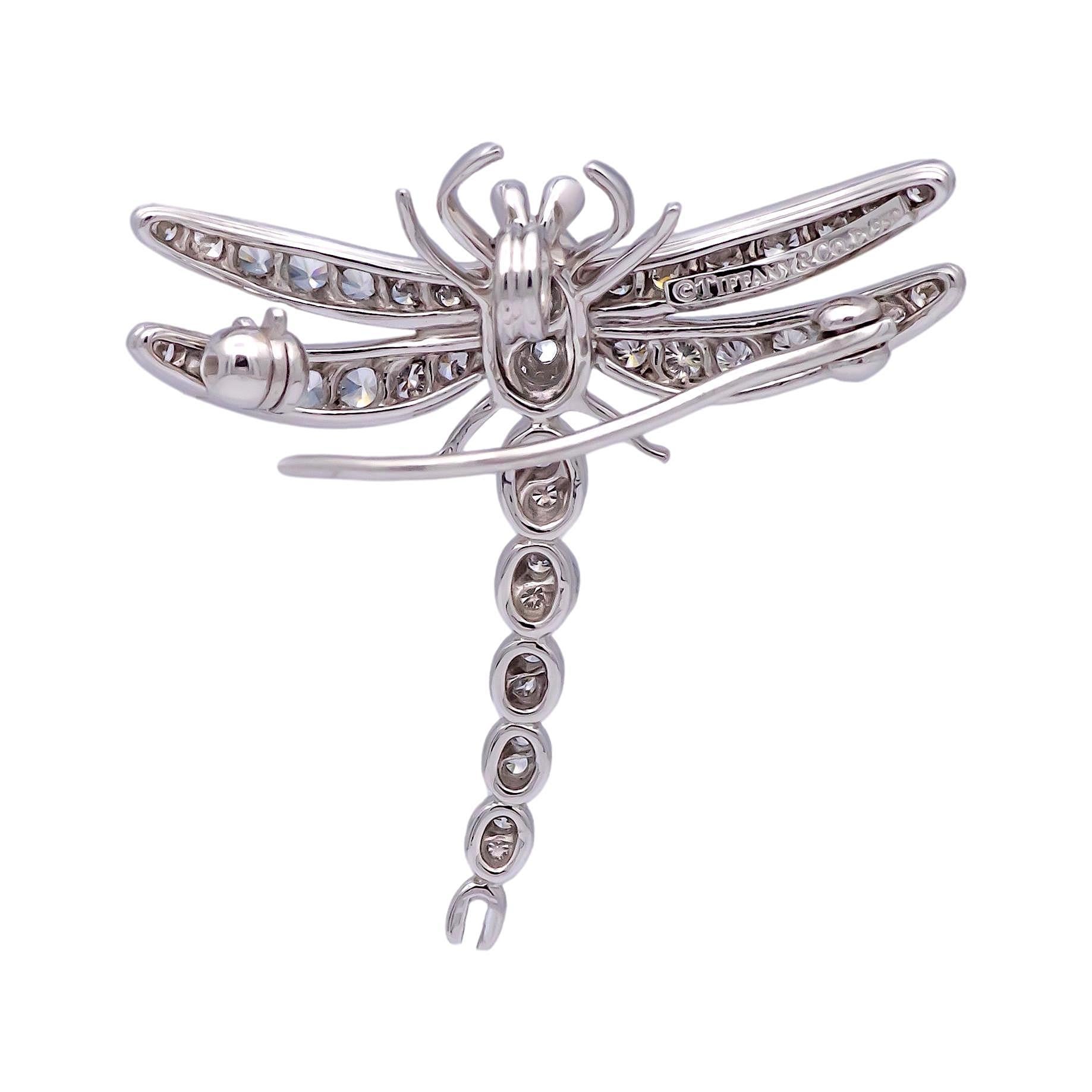 Vintage Tiffany & Co. Platinum Dragonfly Diamond Sapphire Brooch Pendant 1990's In Excellent Condition In New York, NY