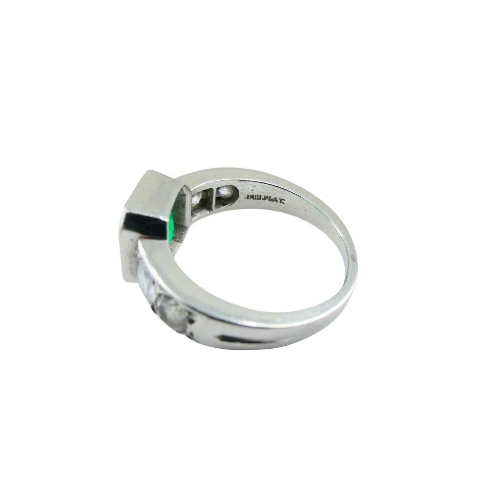 Vintage Tiffany & Co. Platinum Emerald Diamond Ring For Sale 5