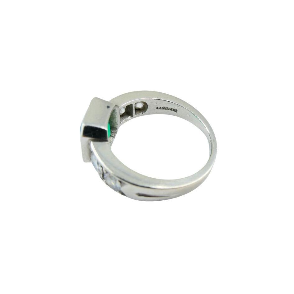 Vintage Tiffany & Co. Platinum Emerald Diamond Ring For Sale 3