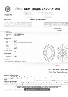 Vintage Tiffany & Co. Platinum GIA 1.52ct Oval Diamond Solitaire Engagement Ring