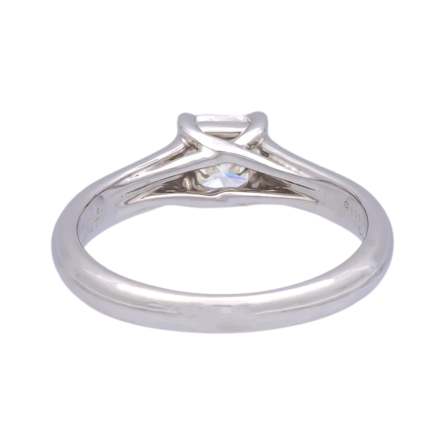 Square Cut Vintage Tiffany & Co. Platinum Lucida Diamond Engagement Ring .58ct I VVS1 For Sale