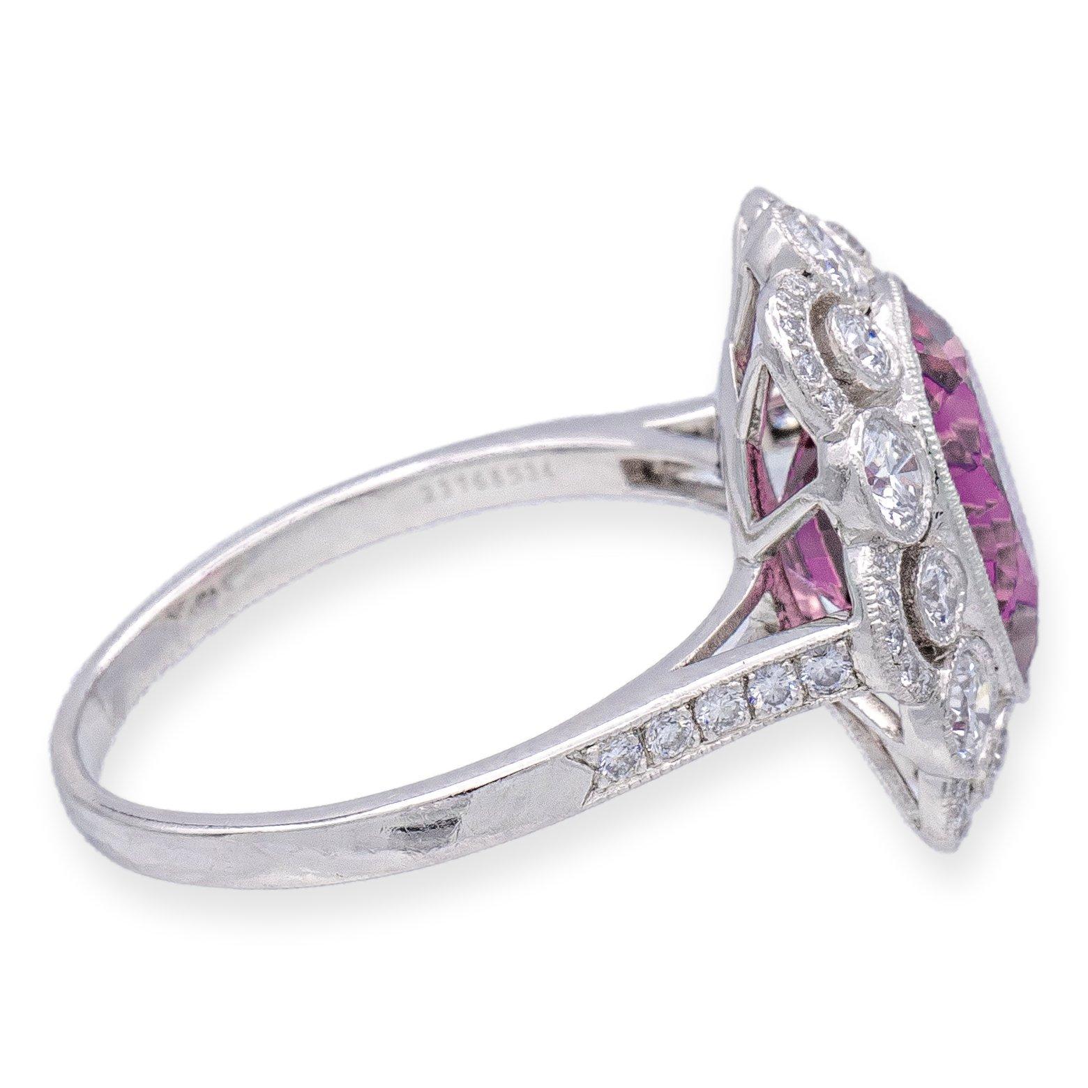 Oval Cut Vintage Tiffany & Co. Platinum Oval 5.20ct Pink Spinel and Diamond Ring For Sale
