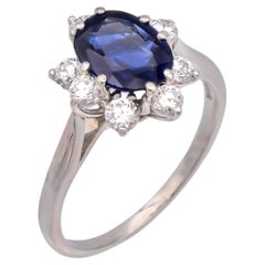 Vintage Tiffany & Co Platinum Oval Sapphire and Diamond Halo Ring 1.75 Ct Center