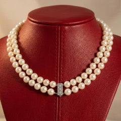 Vintage Tiffany & Co Platinum Two Row Pearl Diamond Necklace Elegant Design