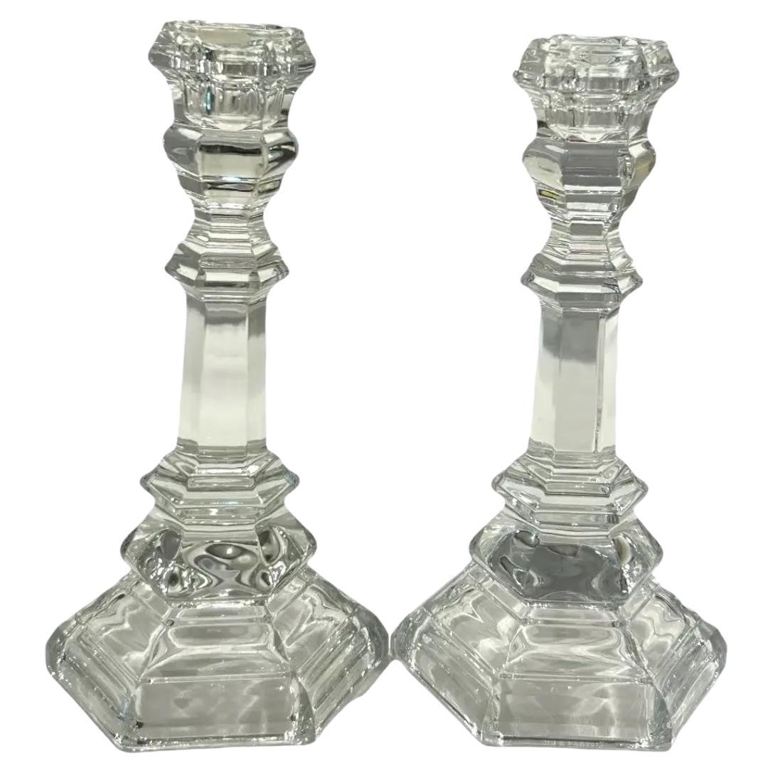 Vintage Tiffany & Co. “Plymouth” Crystal Clear Candlestick Holders (Pair)