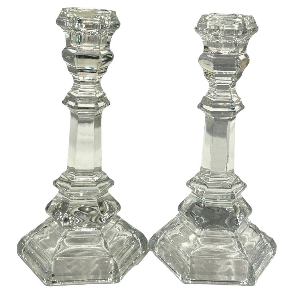 Vintage Tiffany & Co. “Plymouth” Crystal Clear Candlestick Holders (Pair) For Sale