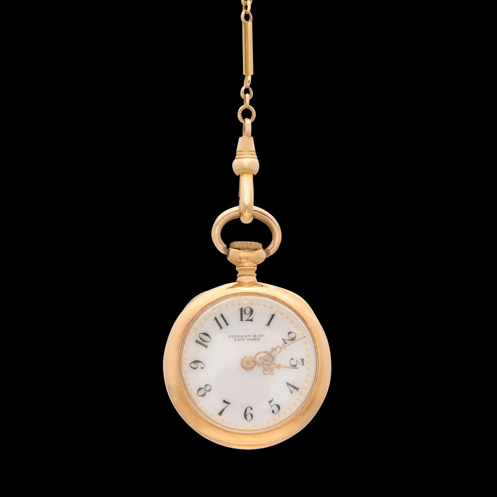 Weinlese Tiffany & Co. Taschenuhr an langer Goldkette im Angebot 1