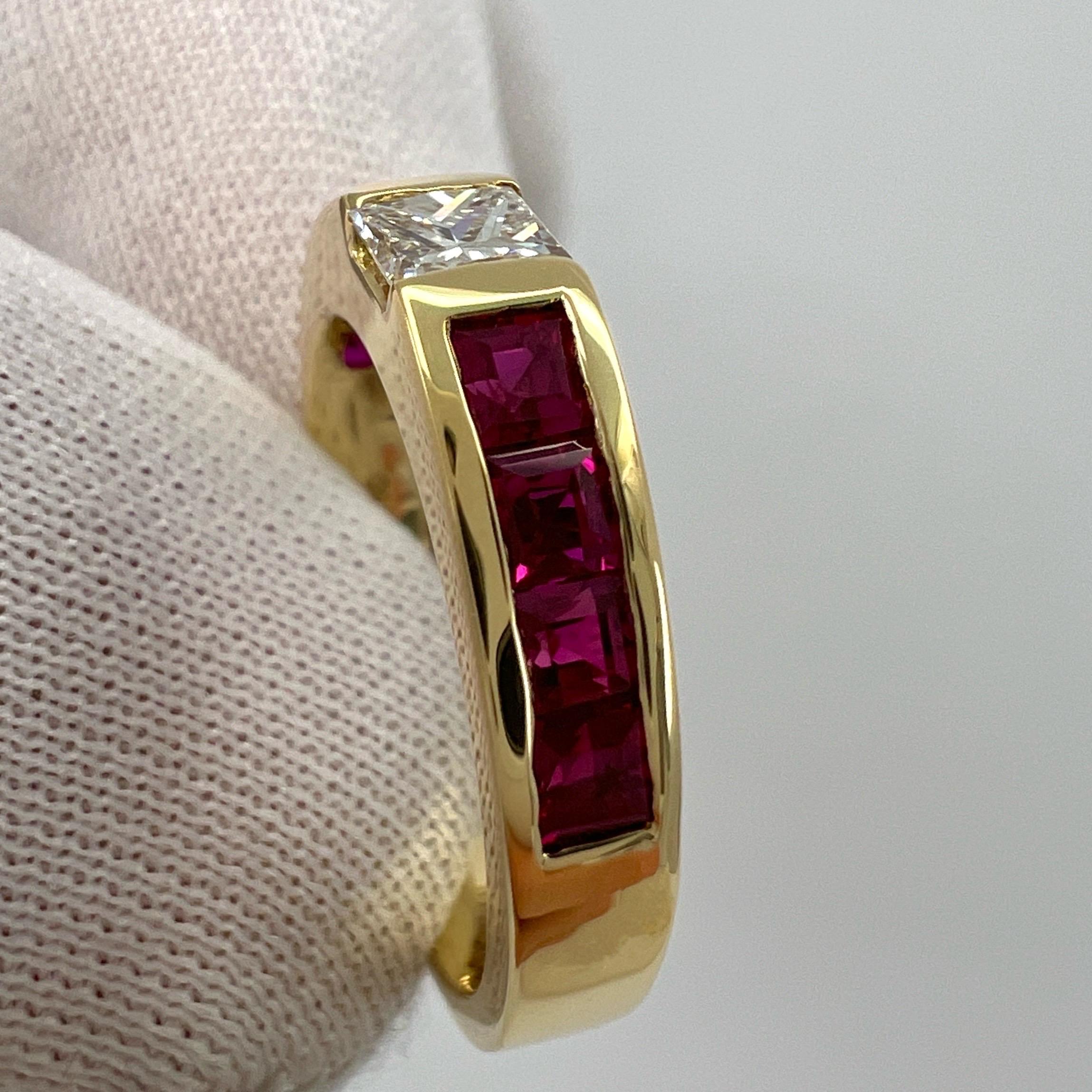 Vintage Tiffany & Co. Anillo de oro amarillo de 18k con diamante talla princesa y rubí rojo 5