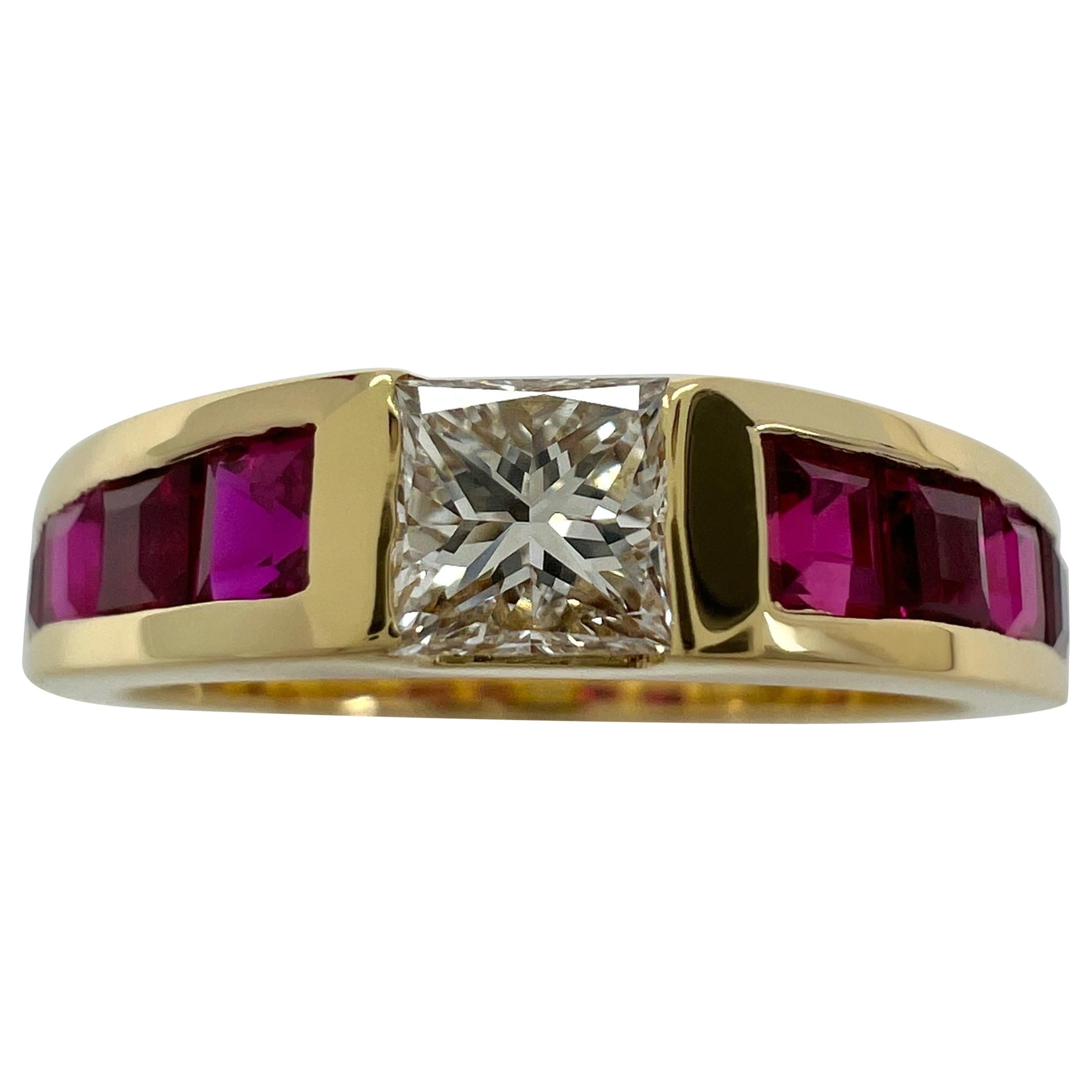 Weinlese Tiffany & Co. Diamant im Prinzessinnenschliff & roter Rubin 18k Gelbgold Bandring