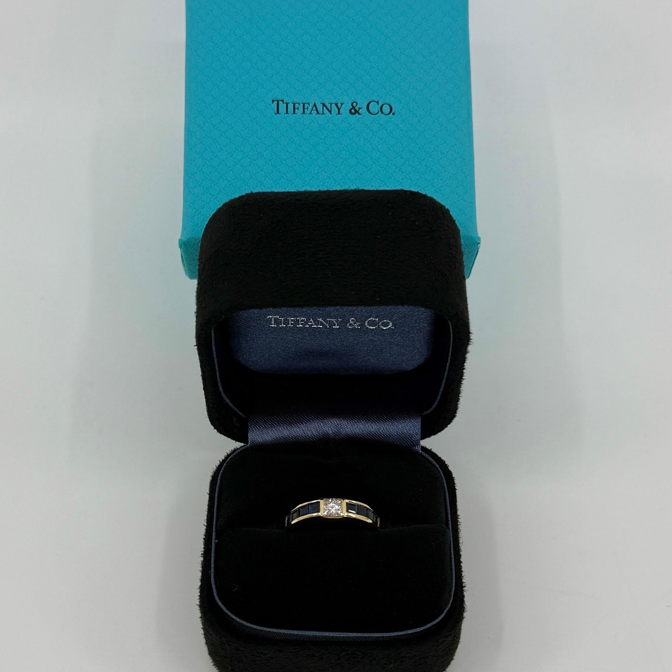Vintage Tiffany & Co. Princess Cut Diamond & Sapphire 18k Yellow Gold Band Ring For Sale 6