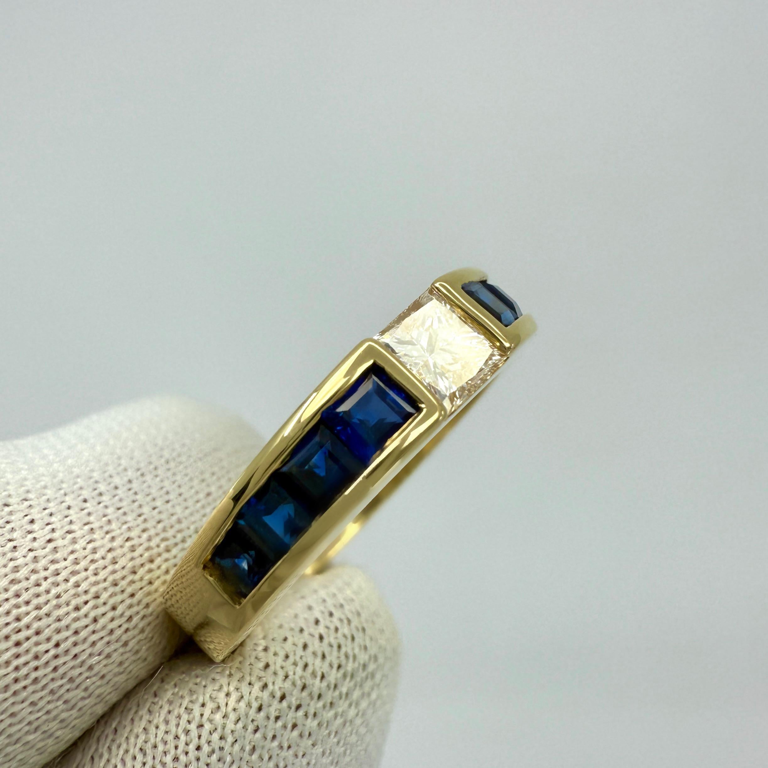 Vintage Tiffany & Co. Princess Cut Diamond & Sapphire 18k Yellow Gold Band Ring For Sale 1