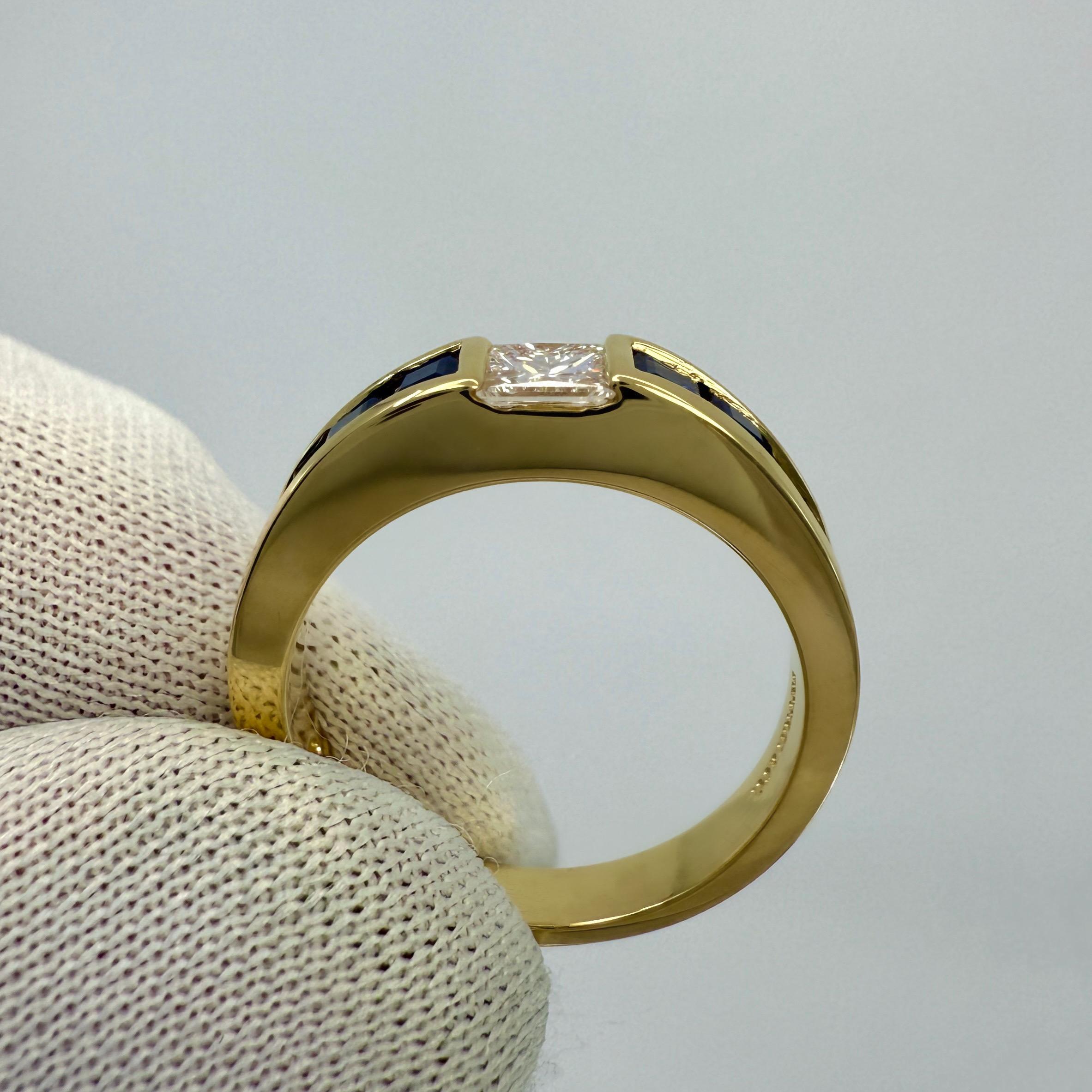 Vintage Tiffany & Co. Princess Cut Diamond & Sapphire 18k Yellow Gold Band Ring For Sale 3