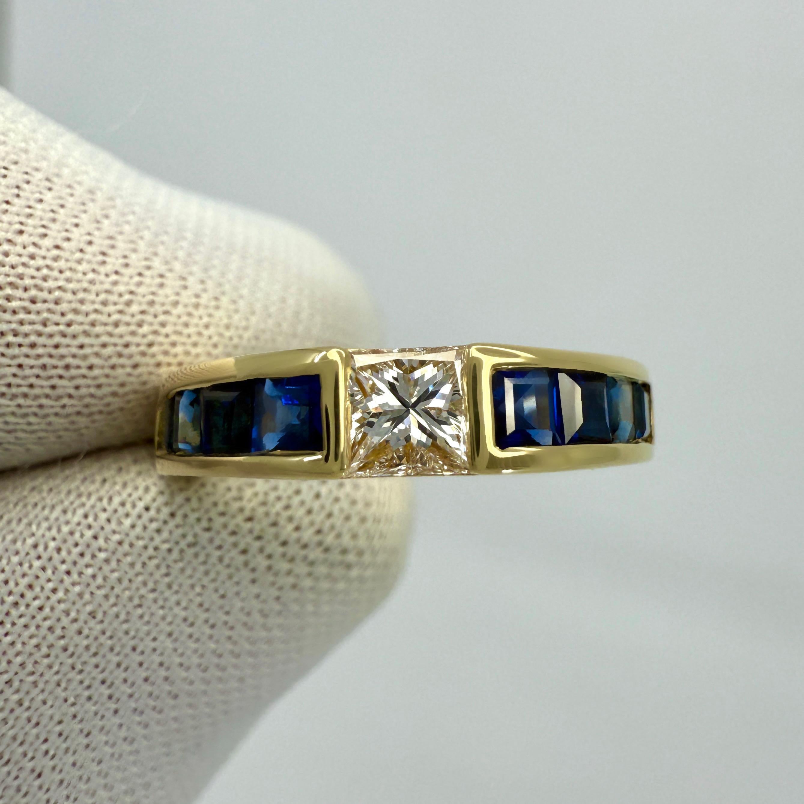 Vintage Tiffany & Co. Princess Cut Diamond & Sapphire 18k Yellow Gold Band Ring For Sale 4