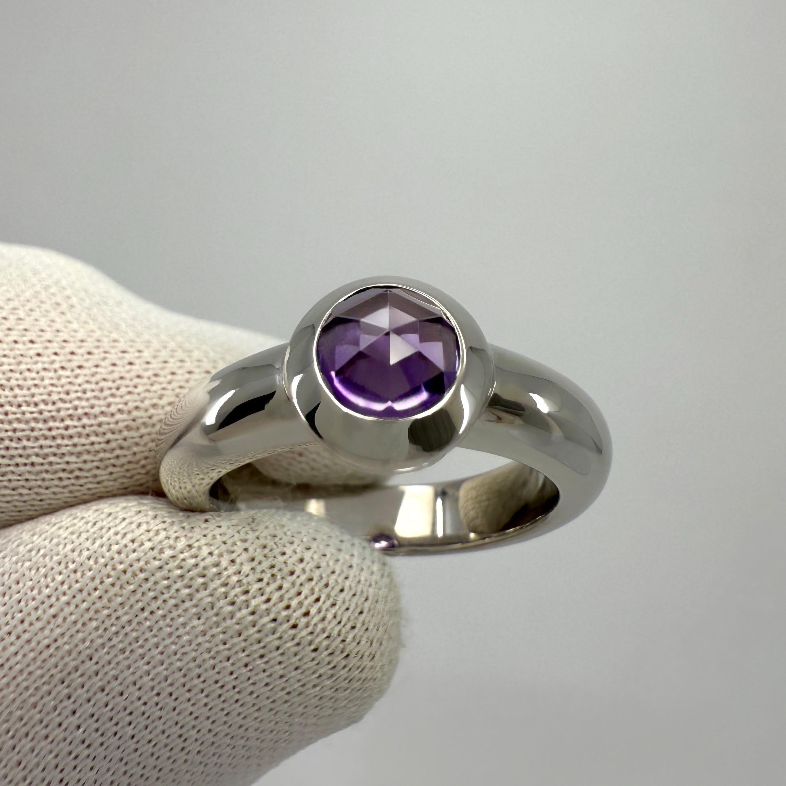 Vintage Tiffany & Co. Purple Amethyst Rose Cut 18k White Gold Solitaire Ring In Excellent Condition For Sale In Birmingham, GB