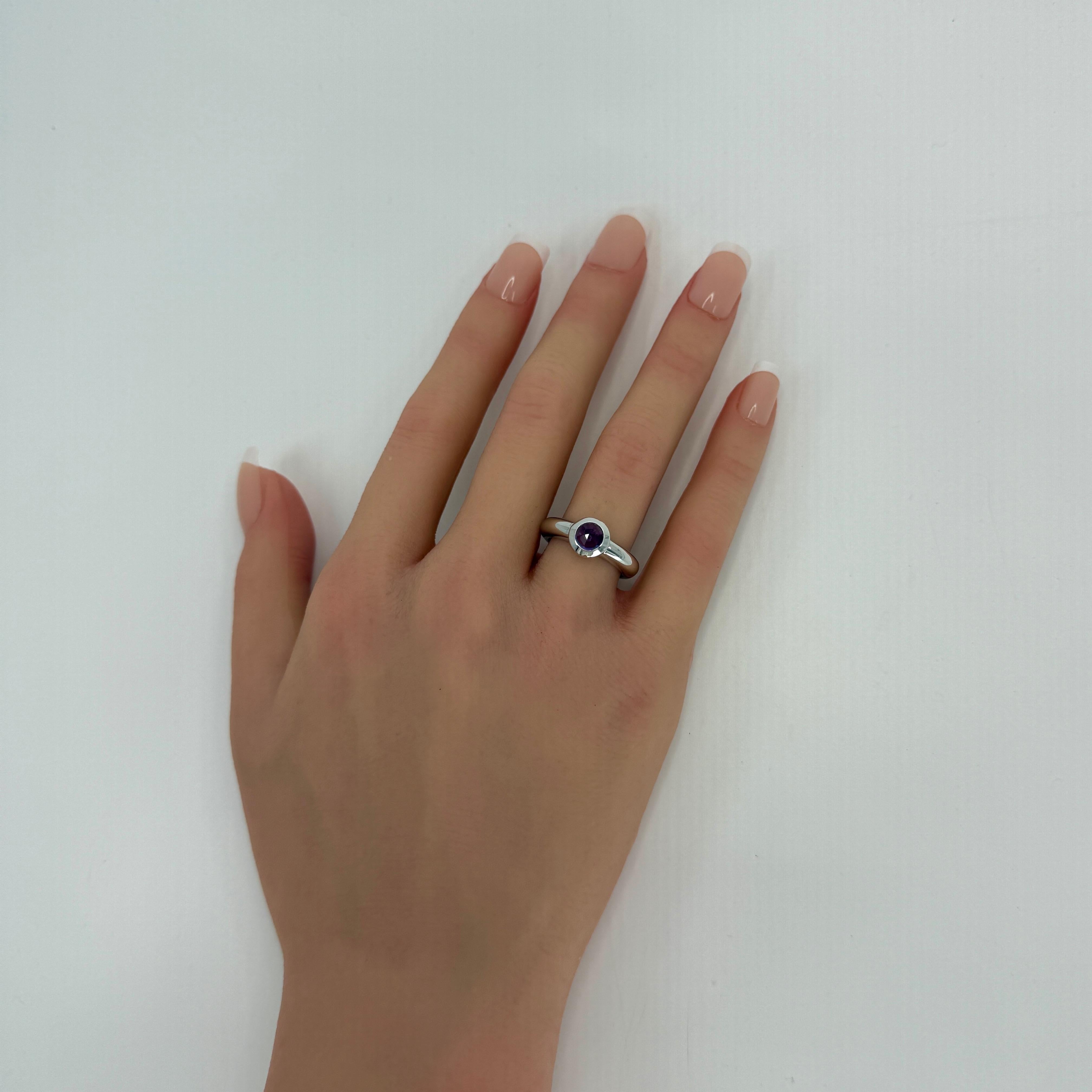 Vintage Tiffany & Co. Purple Amethyst Rose Cut 18k White Gold Solitaire Ring For Sale 1