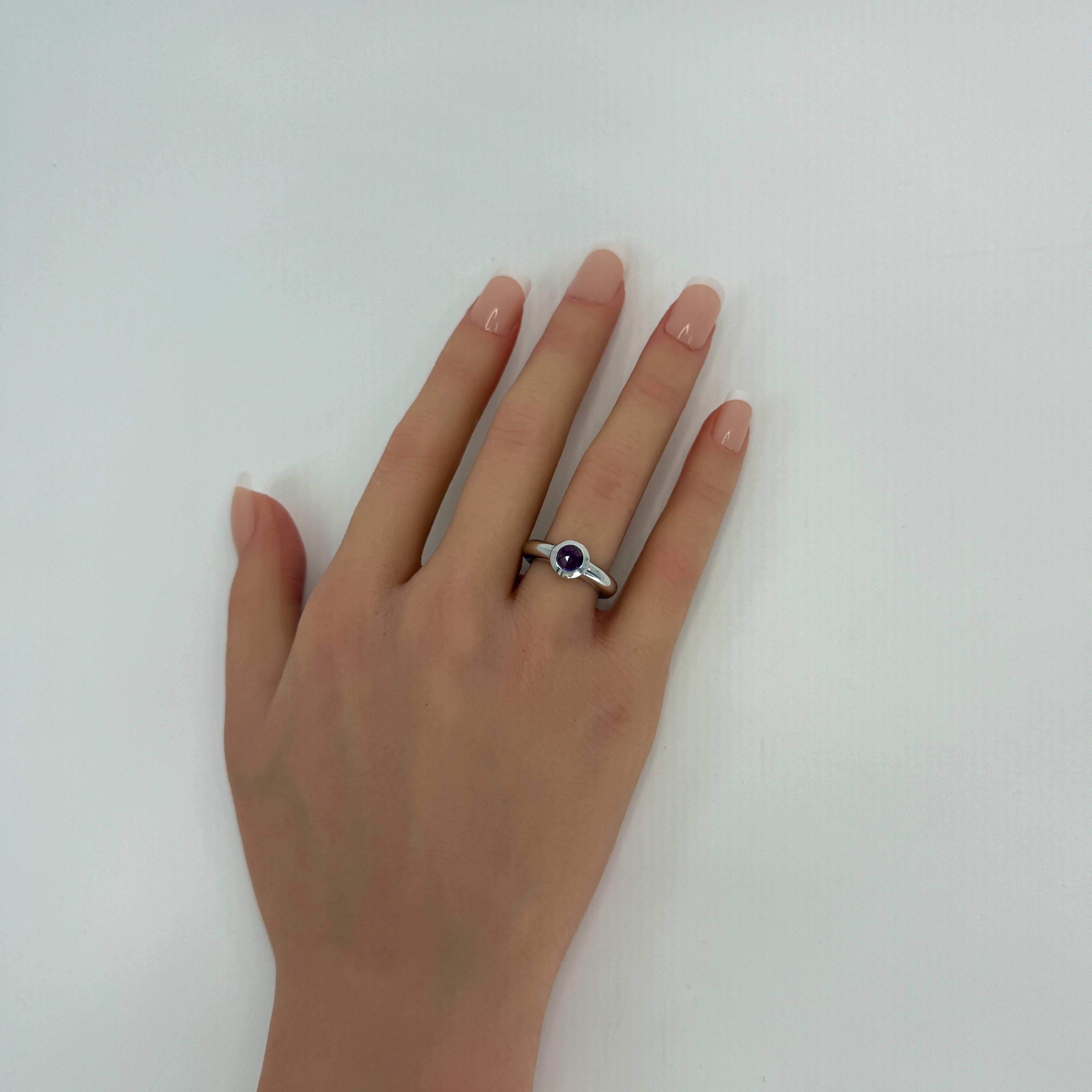 Vintage Tiffany & Co. Purple Amethyst Rose Cut 18k White Gold Solitaire Ring For Sale 5
