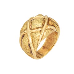 Vintage Tiffany & Co Quilt Ring Dome Band 18k Yellow Gold Sz 5.5 Signed Jewelry