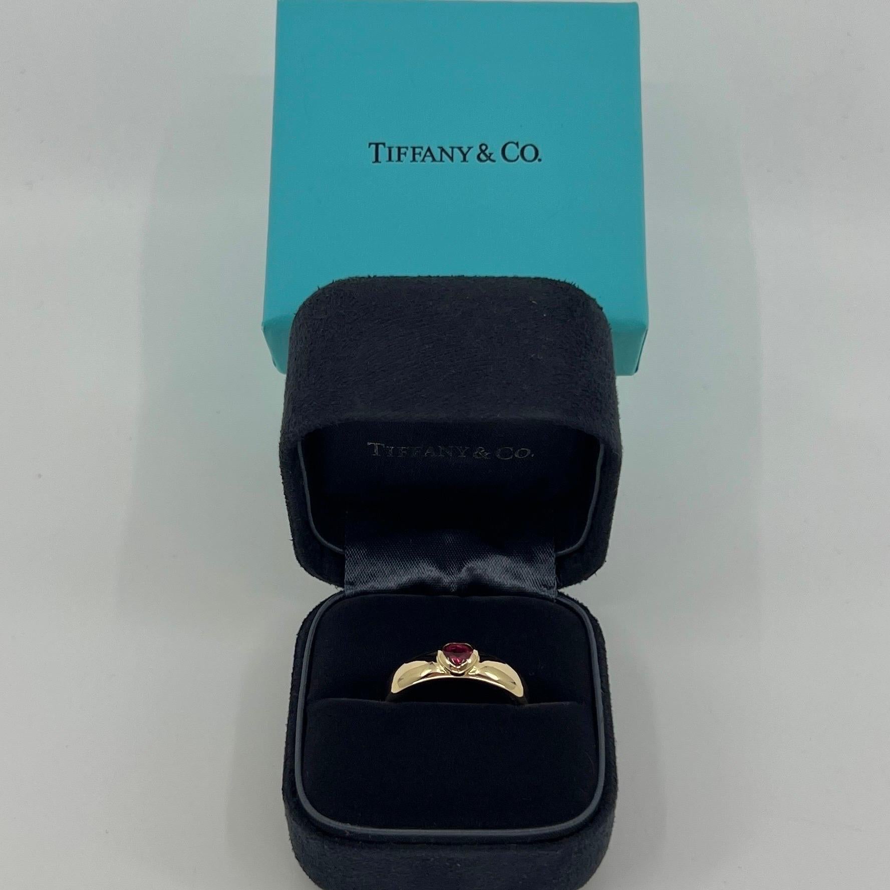 Weinlese Tiffany & Co. Rot Rosa Rubellit Turmalin Herzschliff 18k Gold Band Ring 5