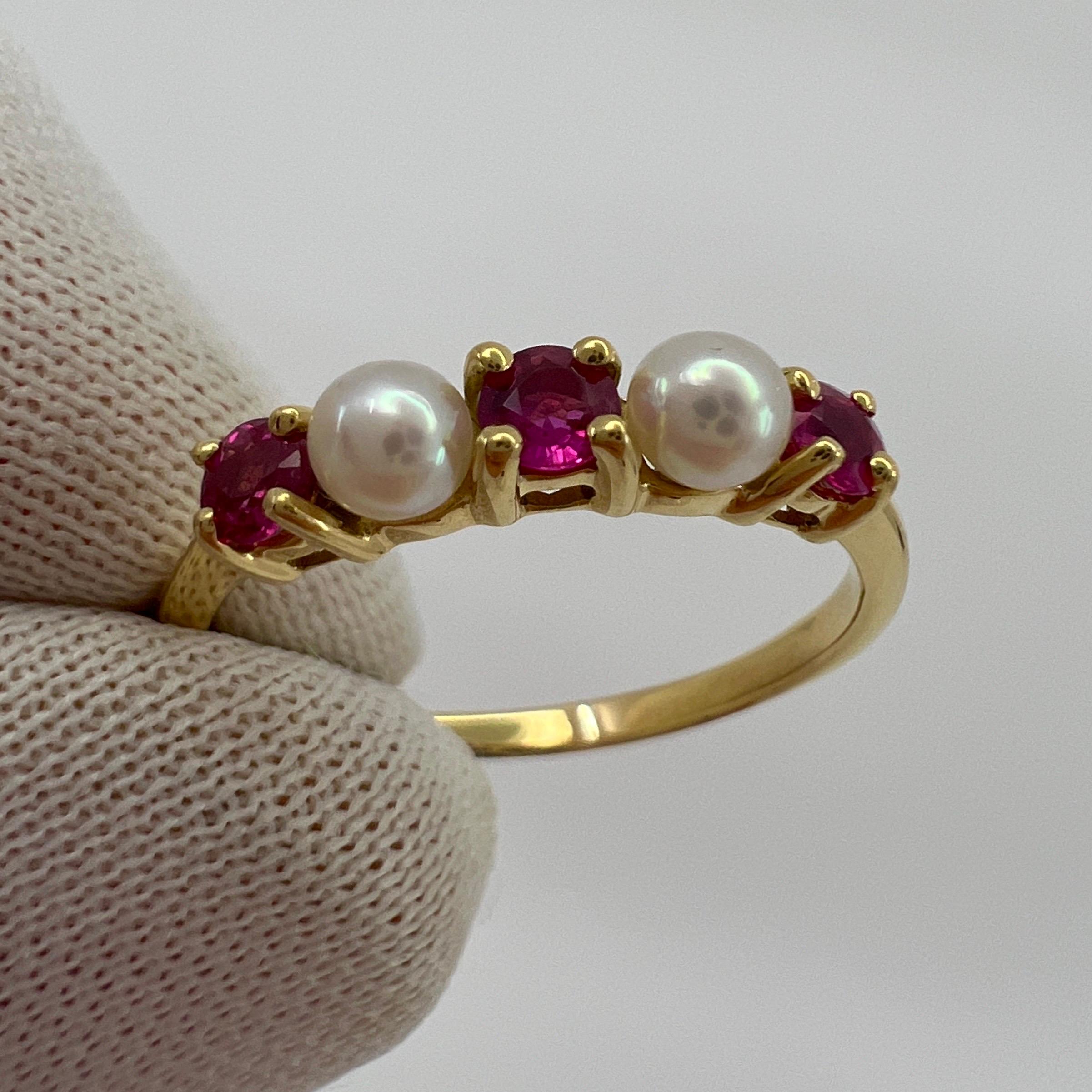 Vintage Tiffany & Co. Red Round Ruby & Pearl 18k Yellow Gold Eternity Band Ring 1