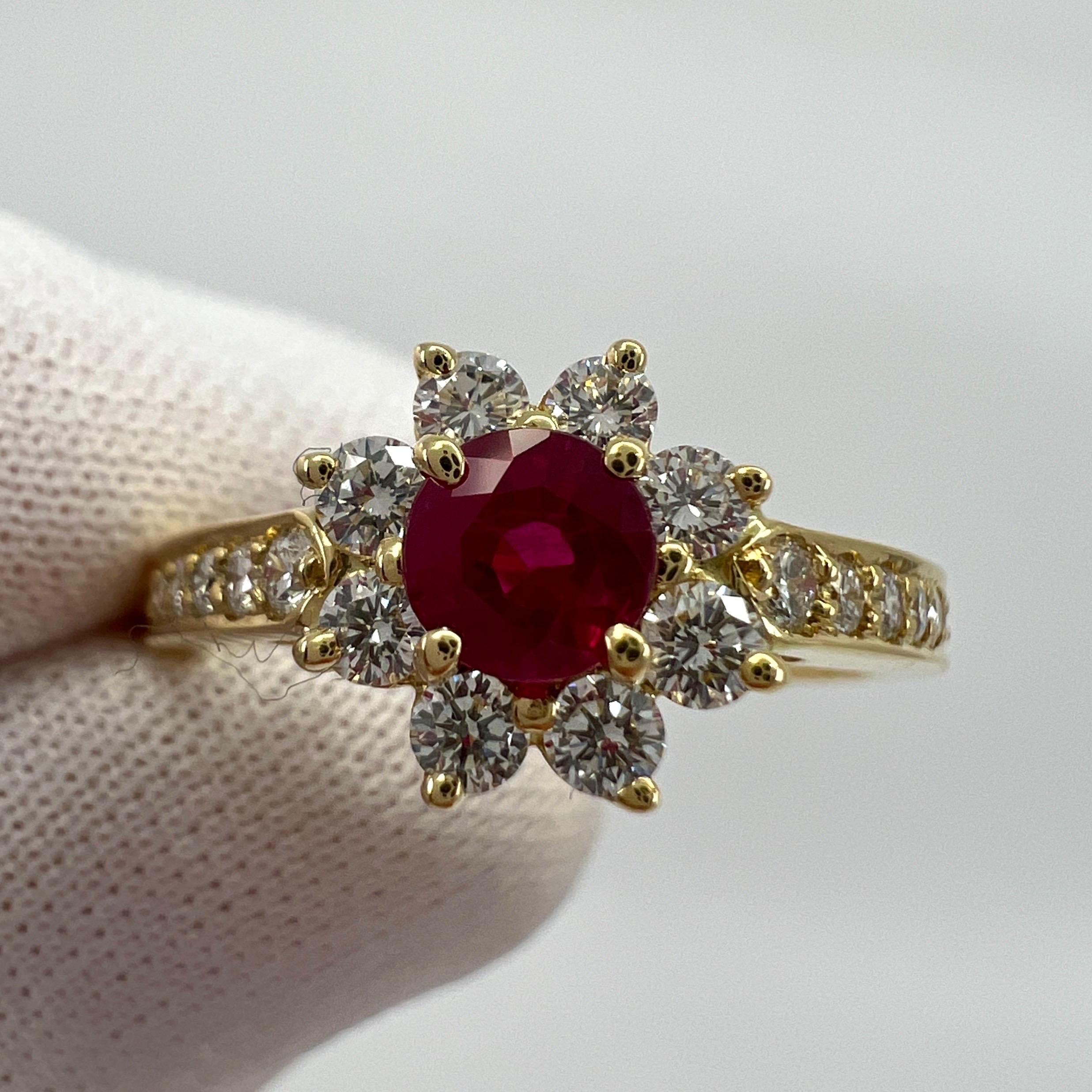 Vintage Tiffany & Co. Red Ruby & Diamond Flower 18k Yellow Gold Cluster Ring 2