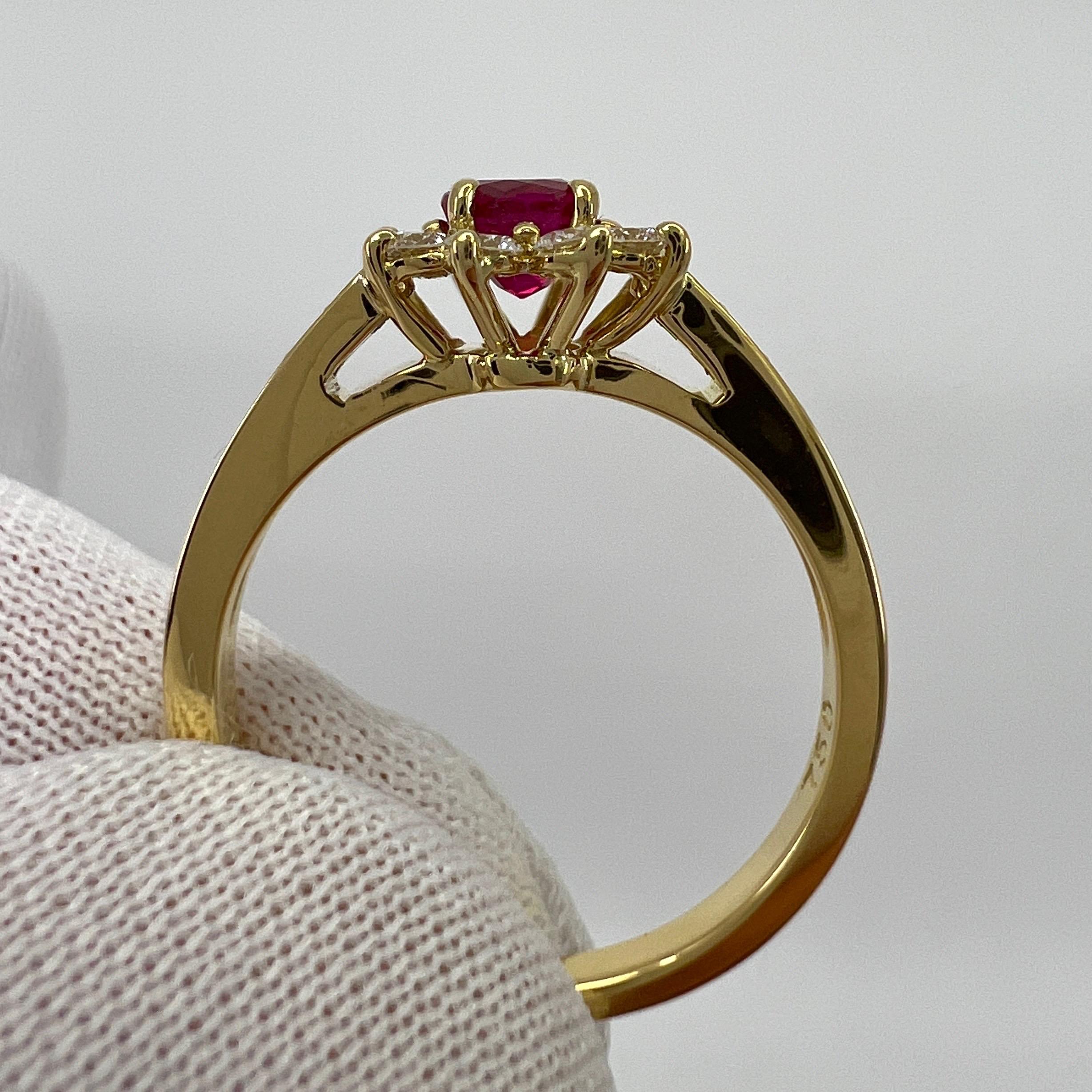 Round Cut Vintage Tiffany & Co. Red Ruby & Diamond Flower 18k Yellow Gold Cluster Ring