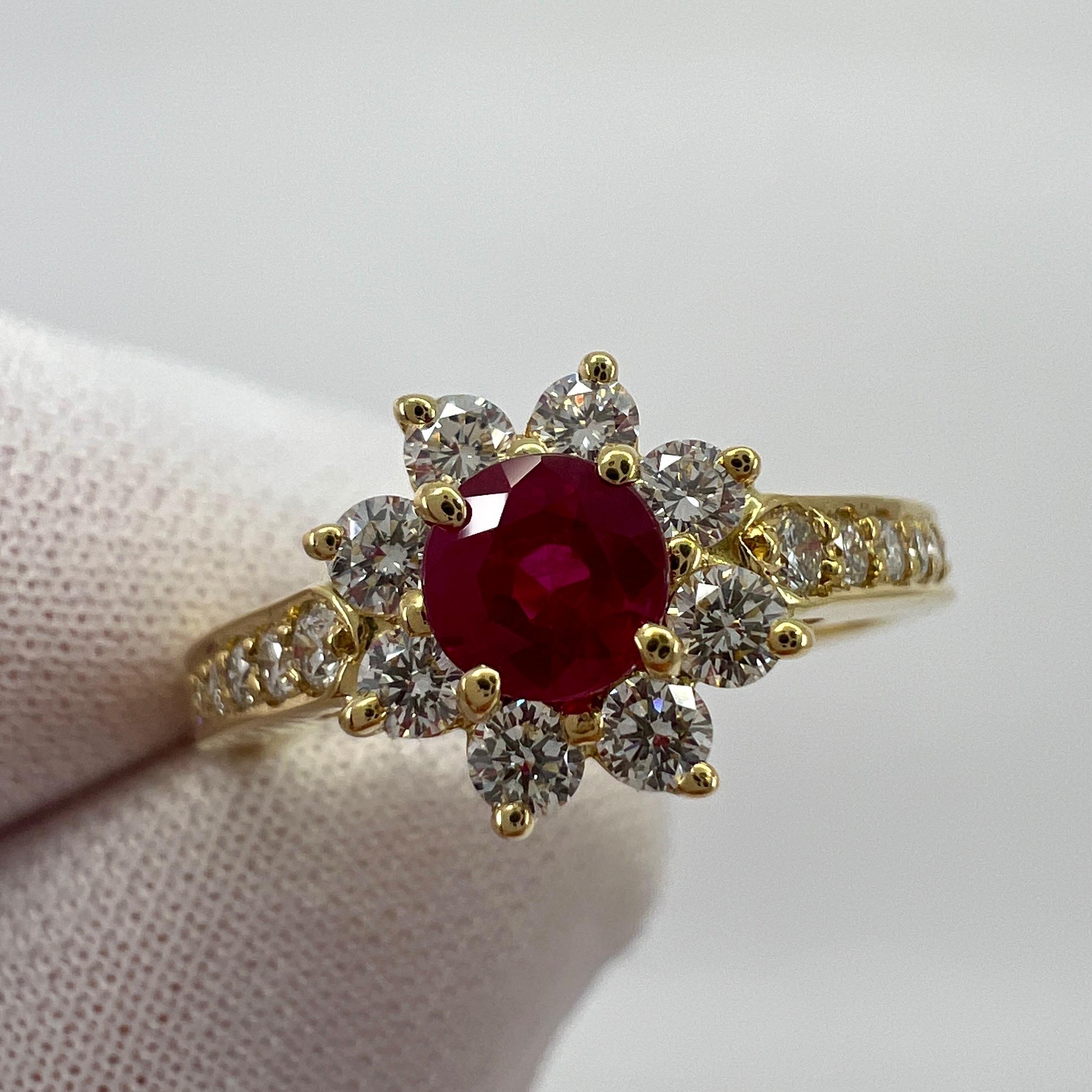 Women's Vintage Tiffany & Co. Red Ruby & Diamond Flower 18k Yellow Gold Cluster Ring