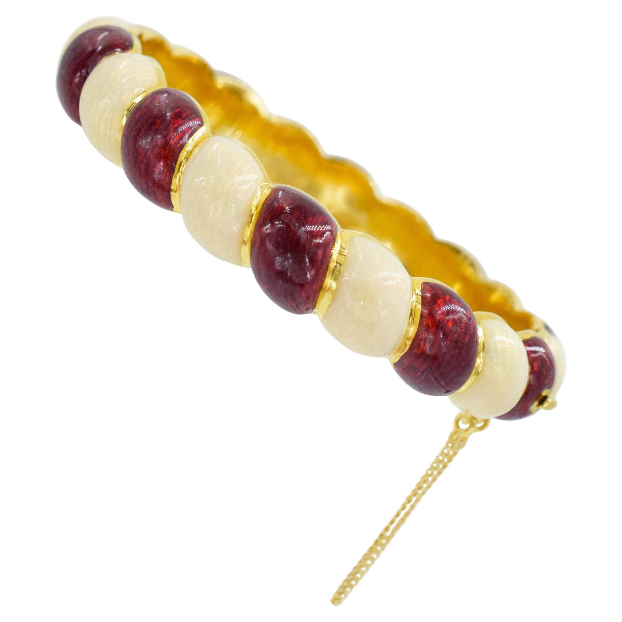 Vintage Tiffany & Co. Red & White Enamel Bracelet Yellow Gold.