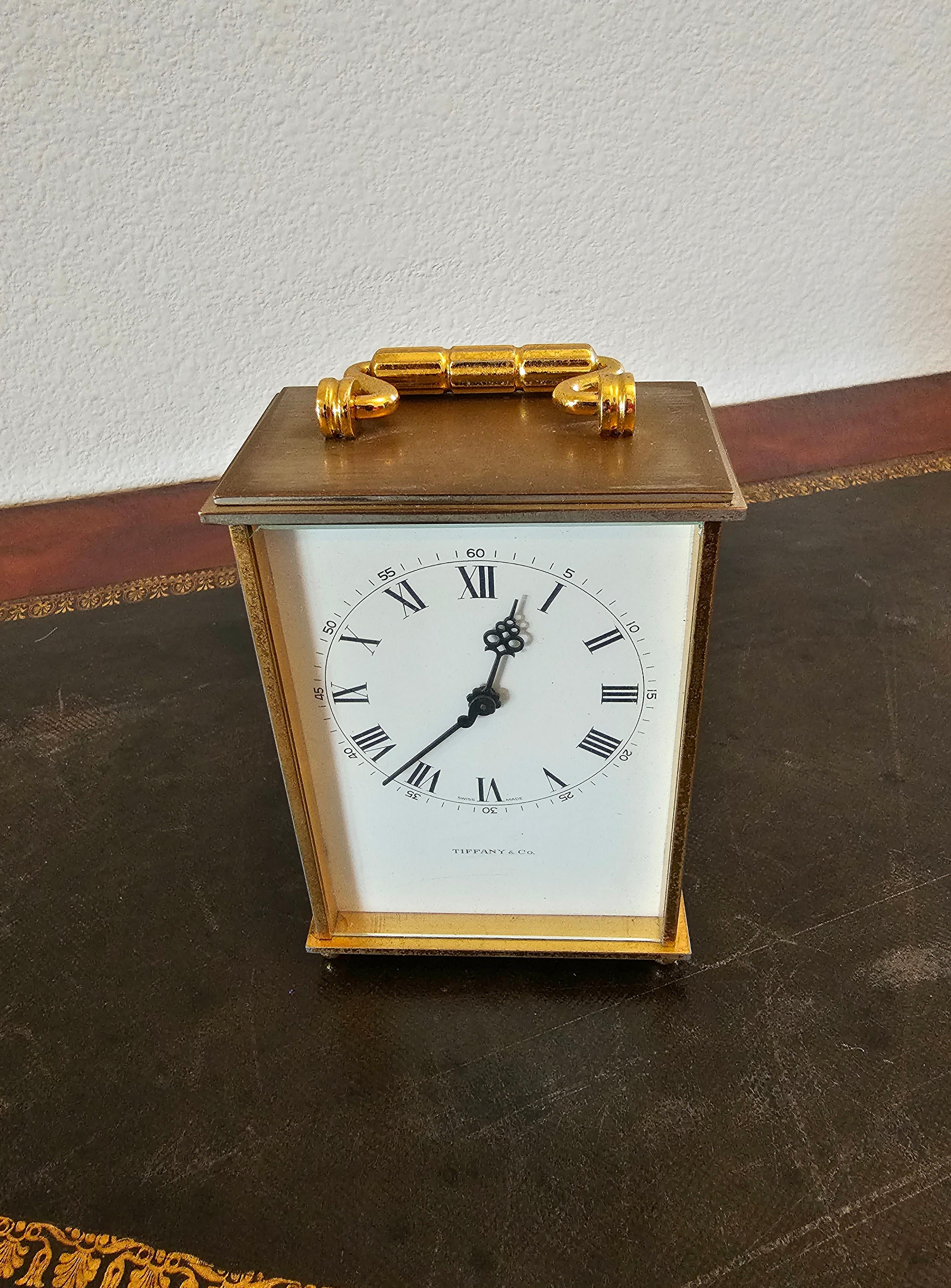 Gilt Vintage Tiffany & Co. Retailed 8-Day Carriage Clock