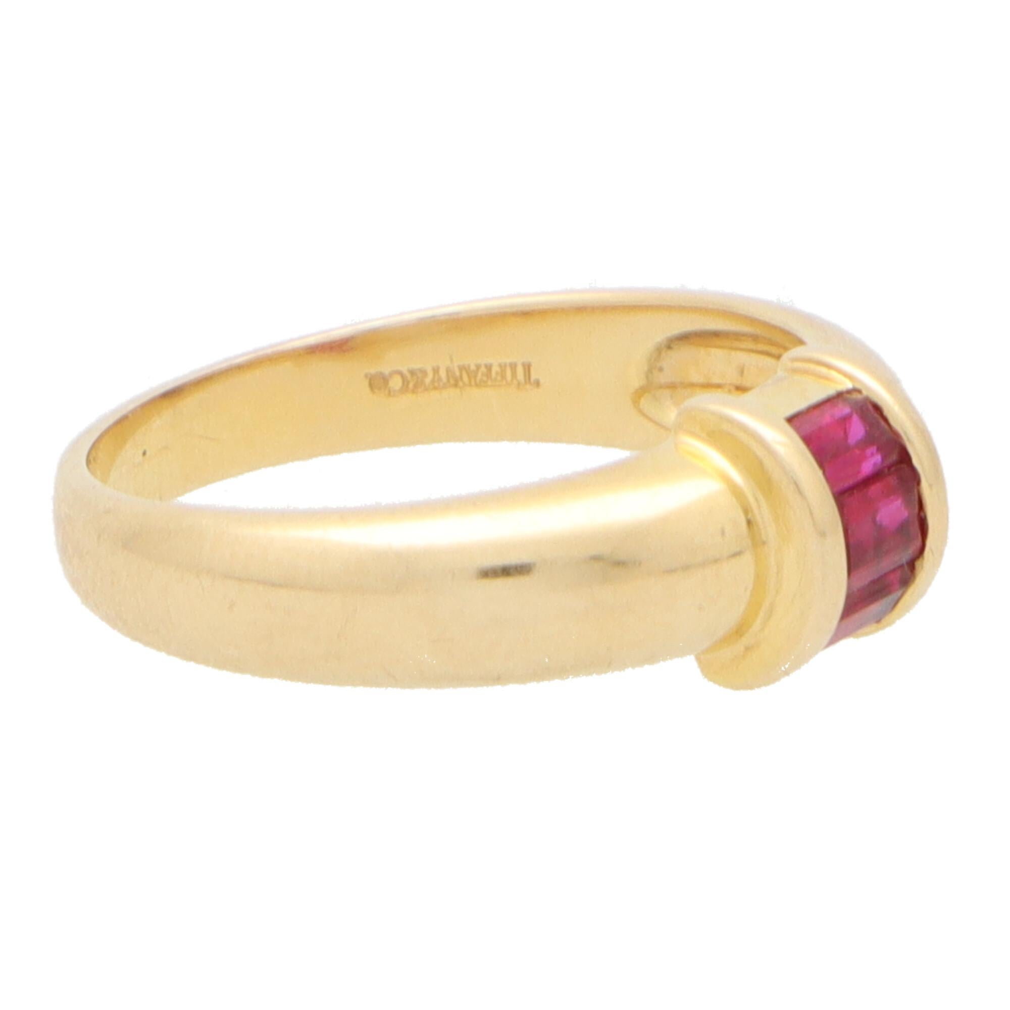 Baguette Cut Vintage Tiffany & Co. Retro Ruby Ring Set in 18k Yellow Gold