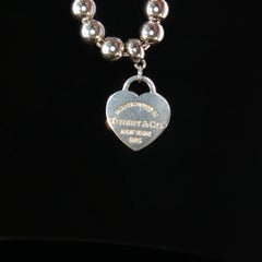 Vintage Tiffany & Co Return To Tiffany Mini Heart Bead Bracelet 925 Silver 7"
