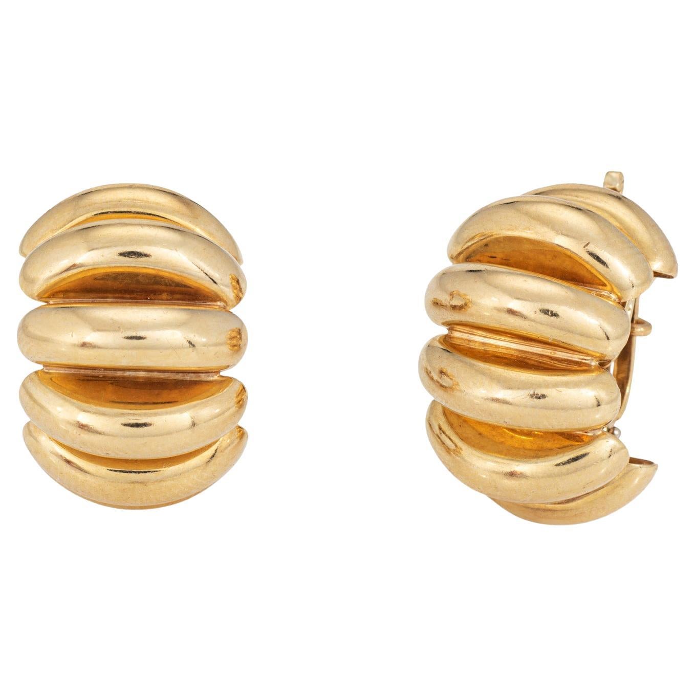 Vintage Tiffany & Co Ribbed Earrings Mid Century 14k Yellow Gold Clip On Jewelry (Boucles d'oreilles à pince)