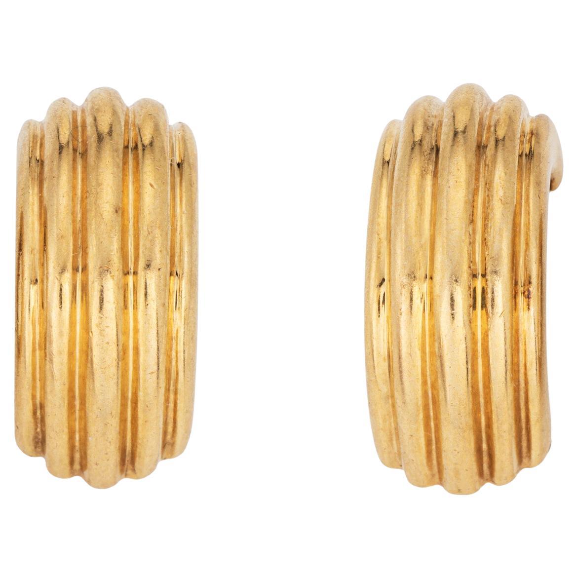 Vintage Tiffany & Co Ribbed Hoop Earrings 3/4" 14k Yellow Gold Signed Jewelry