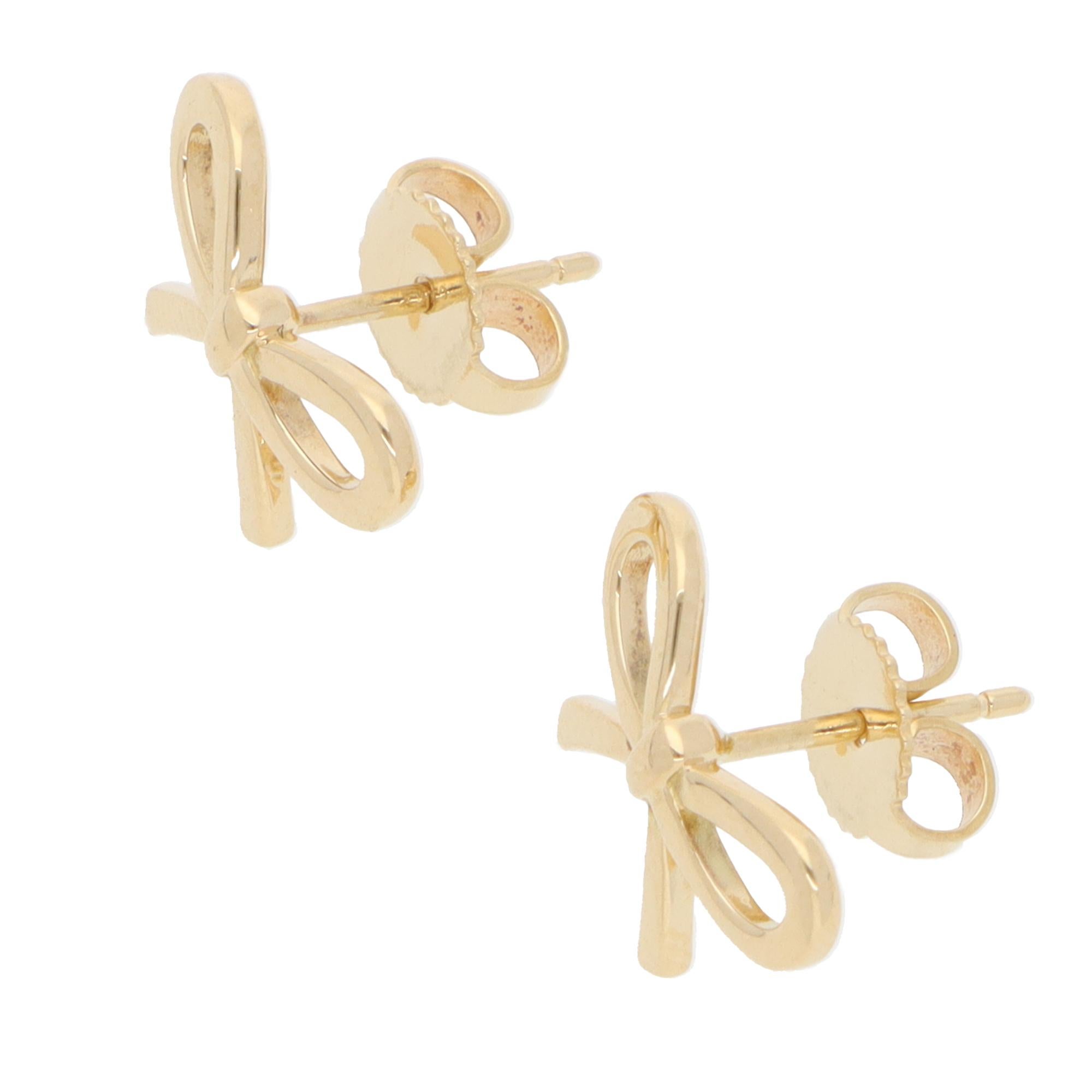 Modern Vintage Tiffany & Co. Ribbon Bow Stud Earrings in Yellow Gold