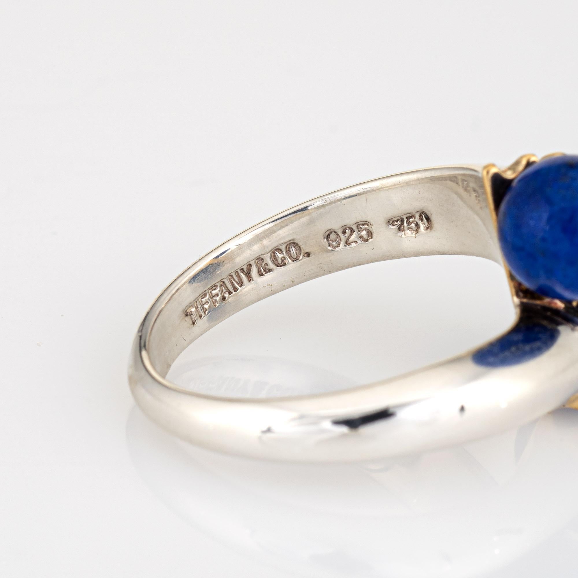 Vintage Tiffany & Co Ring Lapis Lazuli Bypass Sterling Silver 18k Gold In Good Condition In Torrance, CA